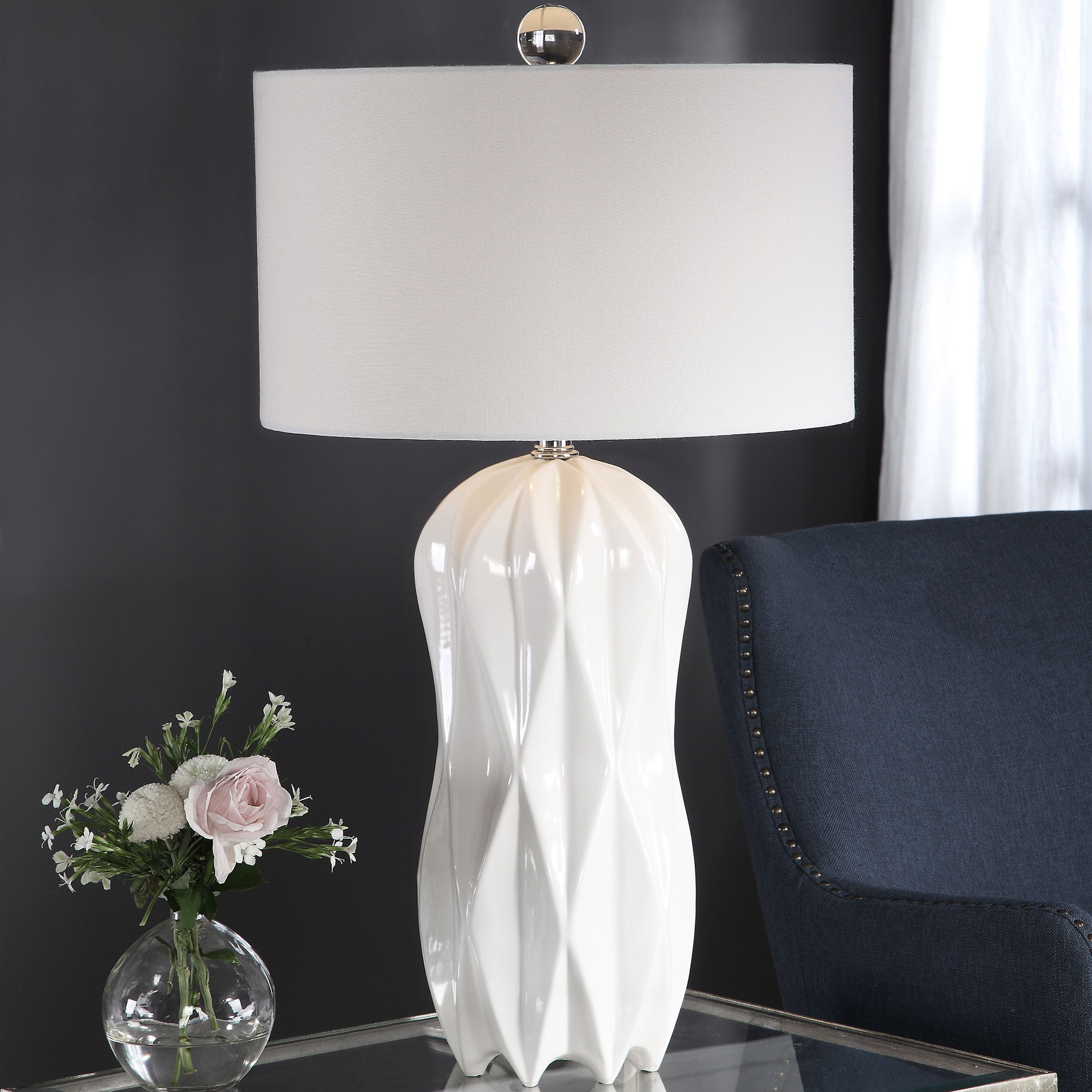 Malena Glossy White Table Lamp large image 