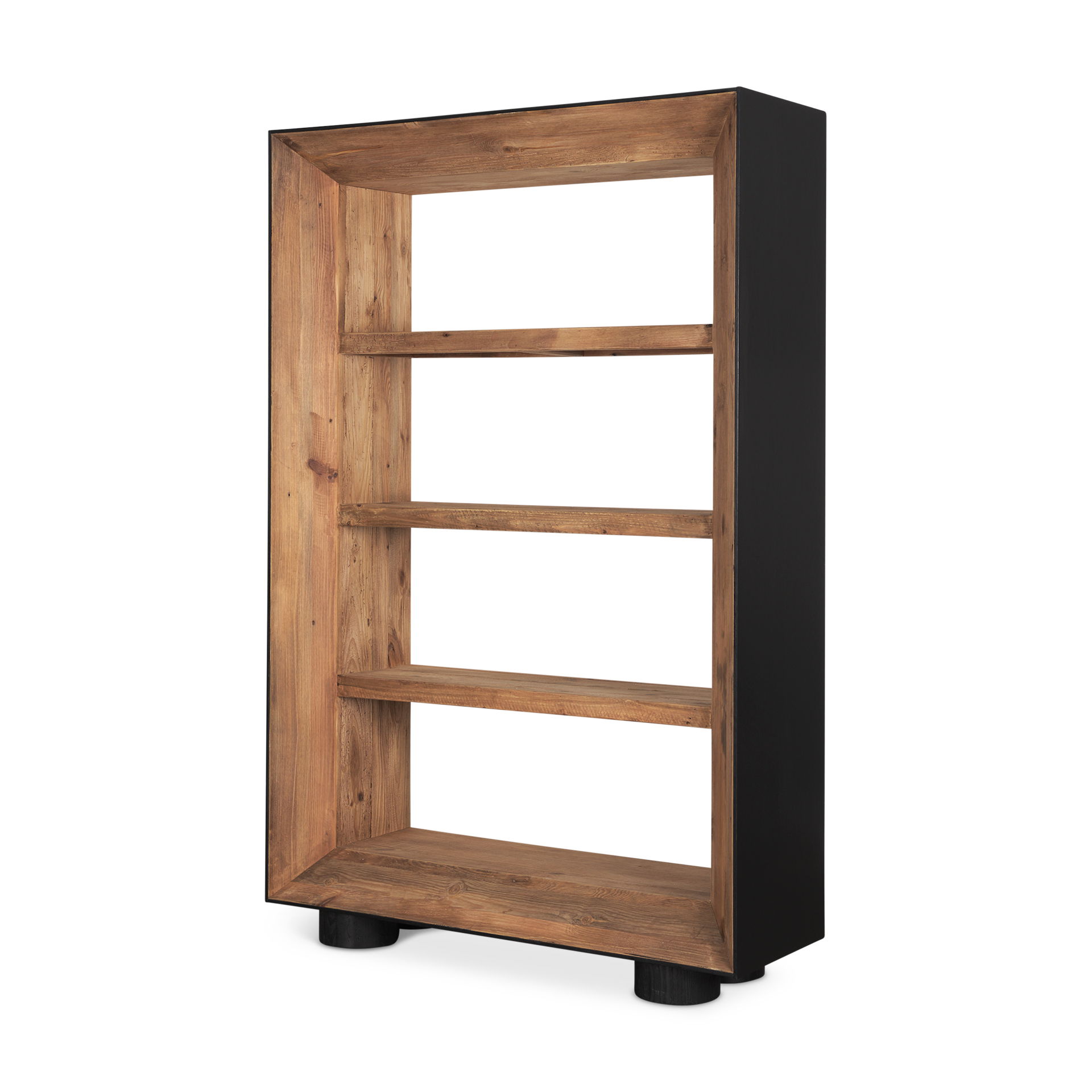Tabor Natural Wood with Black Oak Frame Bookcase, Shelving & Bookcase by Mercana, 47" length x 16" width x 72" height View 1