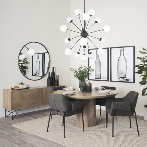 Barbara Matte Black Metal with Frosted Glass Globes 18-Light Chandelier