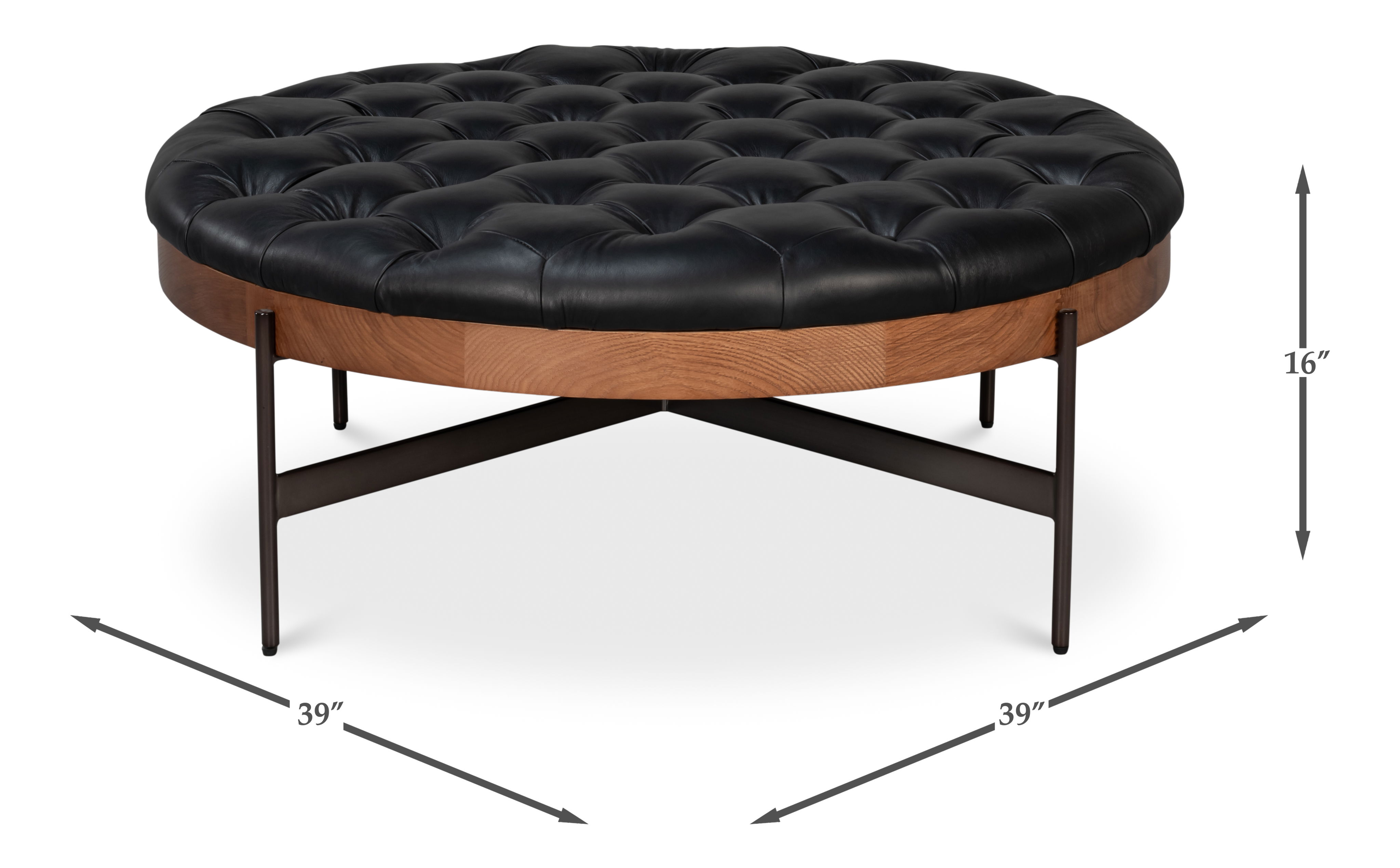 Corbet Cocktail Ottoman Onyx Black Lthr, Coffee Table by Sarreid, 39" length x 39" width x 16" height View 12