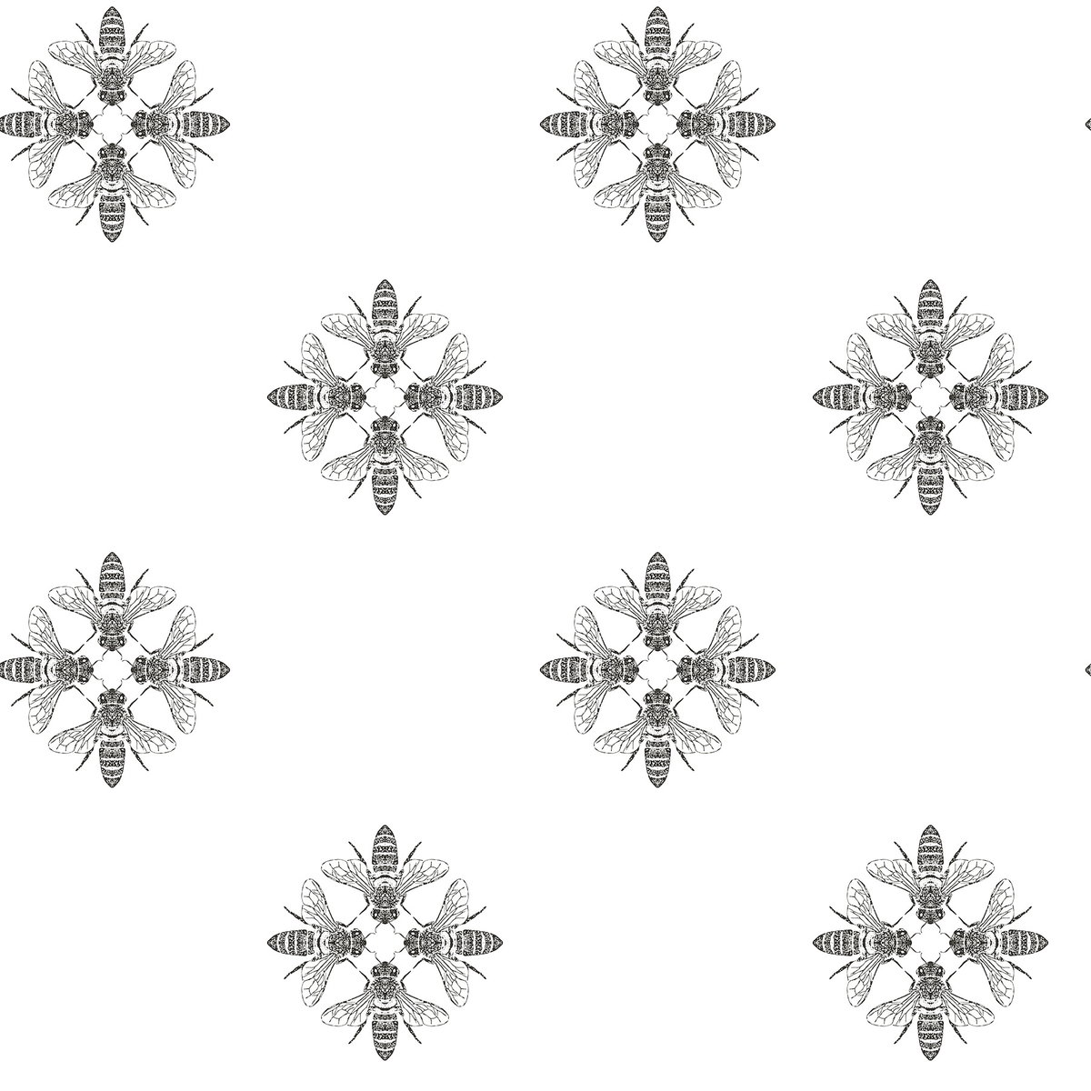 Honey Bee Black & White Wallpaper, by York Wall, 33' length x 1'8.5" width x 0.02" depth View 1