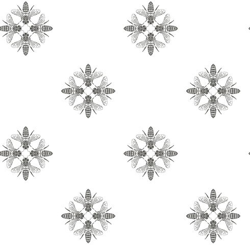 Honey Bee Black & White Wallpaper