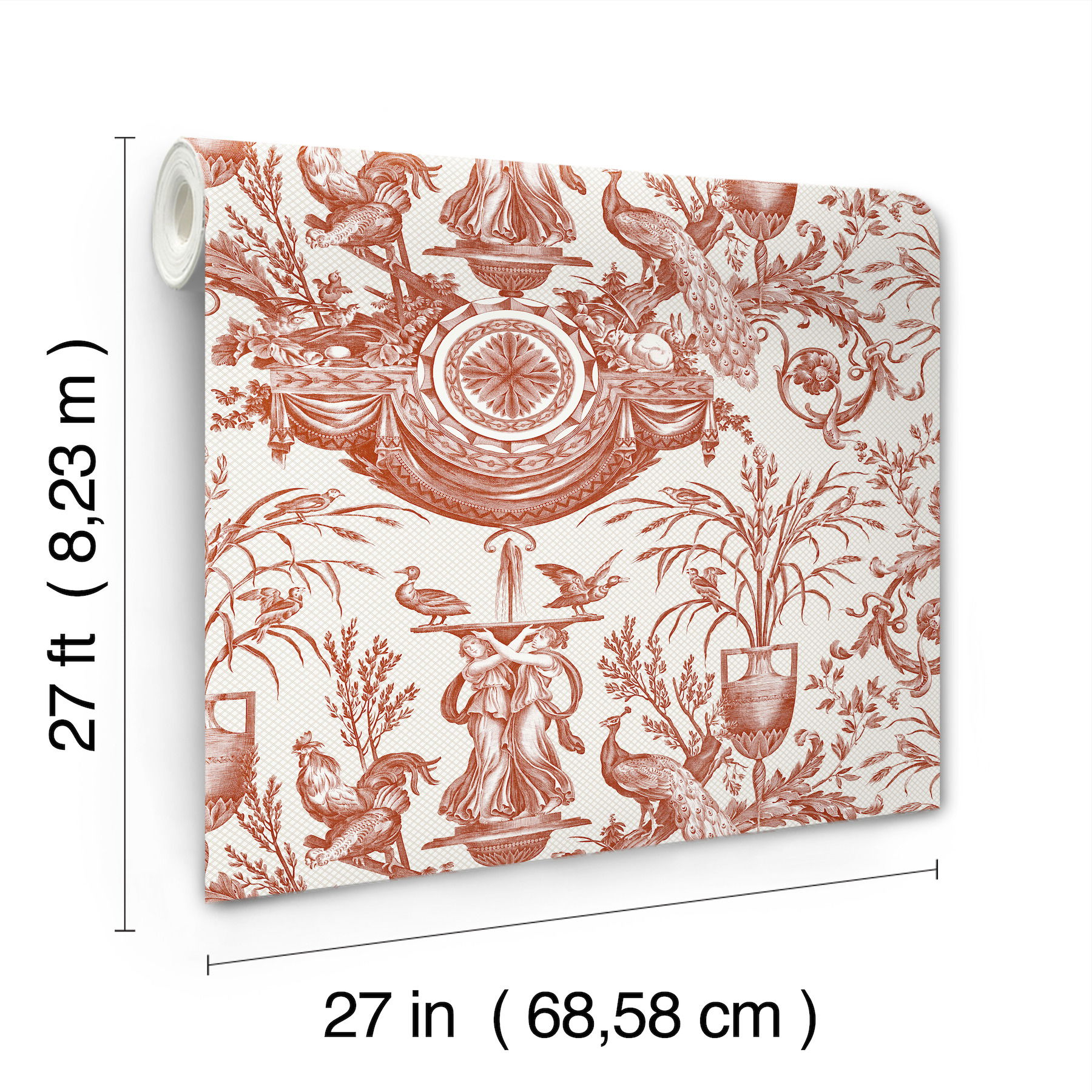 Avian Fountain Toile Brick Wallpaper large image 