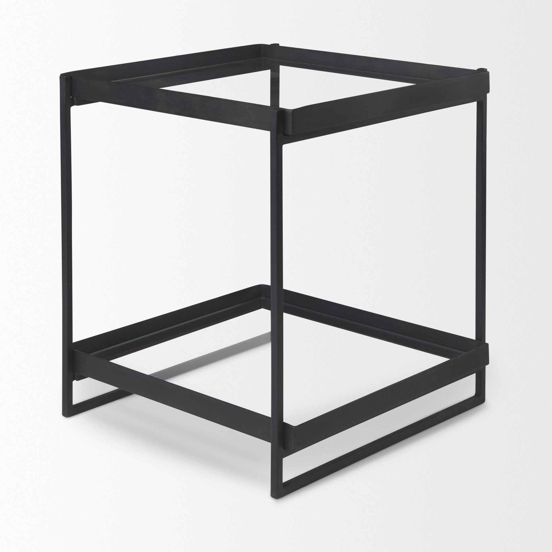 Trey Black Metal with Glass Accent Table, Side & End Table by Mercana, 22" length x 22" width x 24" height View 7