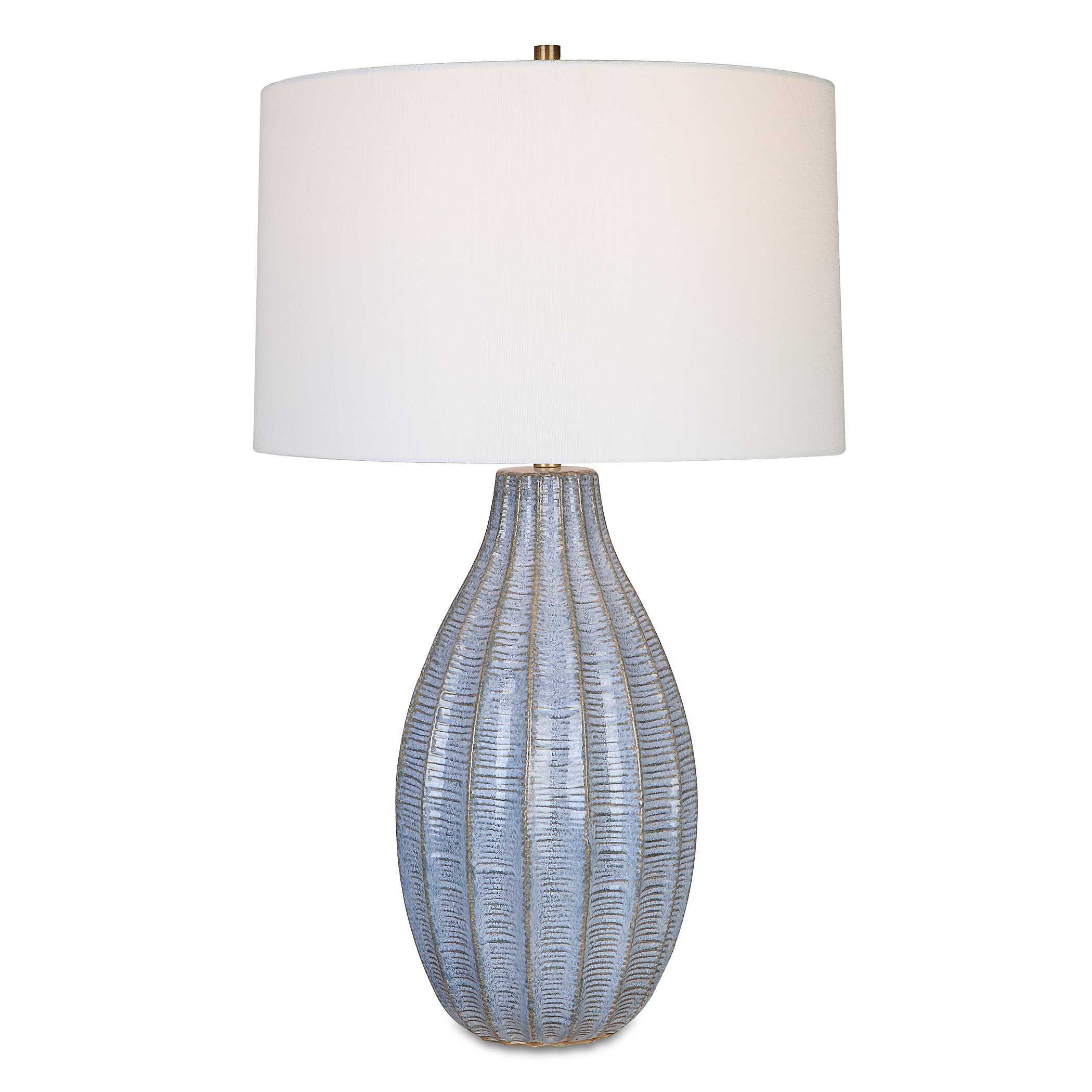 Veston Blue Glaze Table Lamp, by Uttermost, 17" width x 28" height x 17" depth View 1