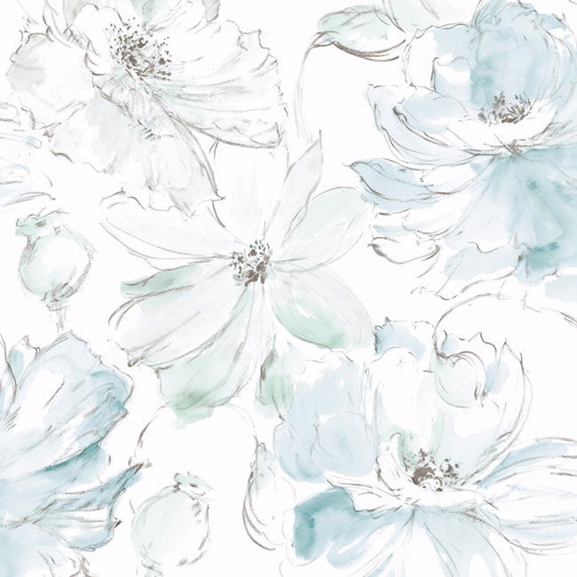 Floral Dreams Mineral Green Peel & Stick Wallpaper large image 