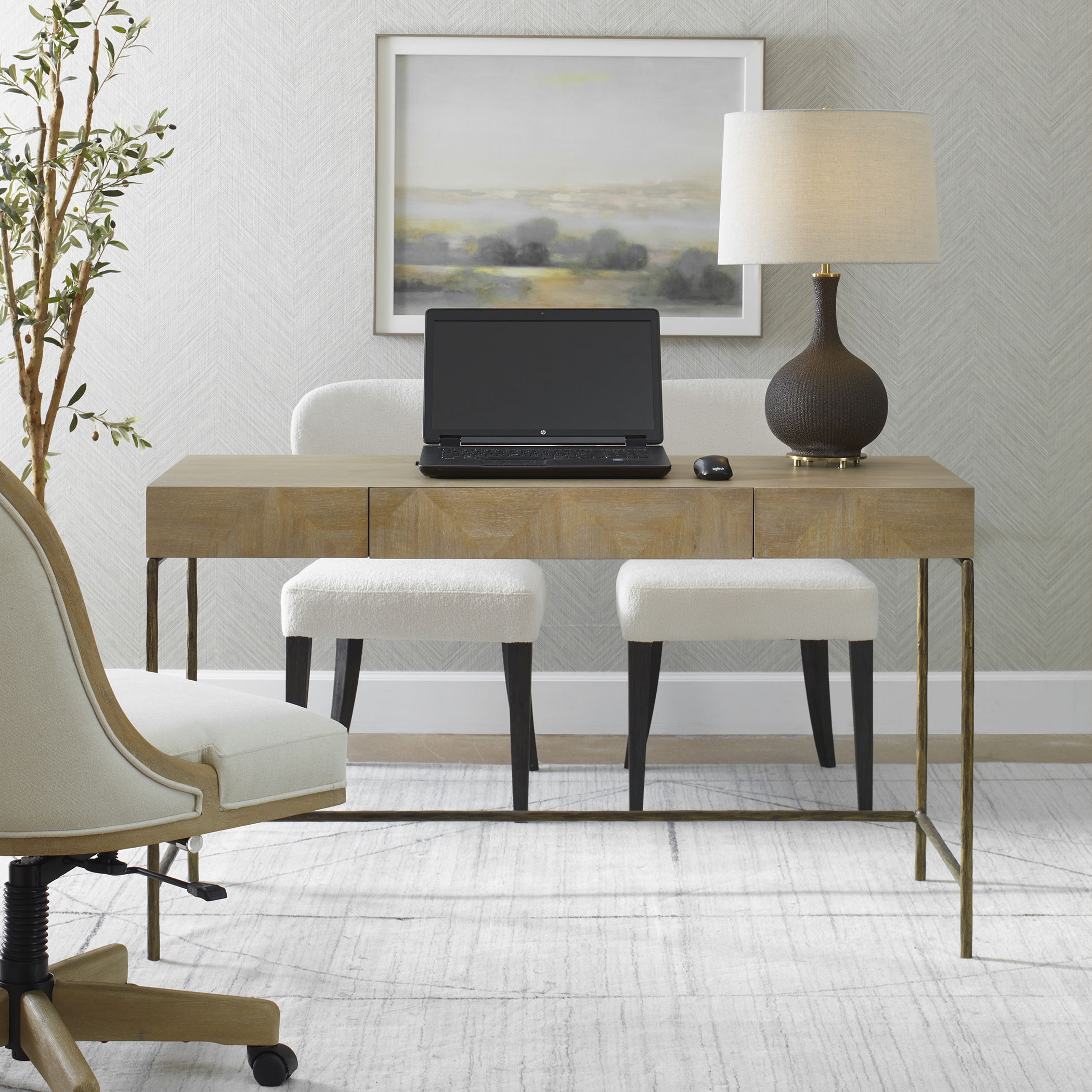 Aristotle Natural Wood Modern Desk, Furniture by Uttermost, 52" width x 30" height x 20" depth View 2