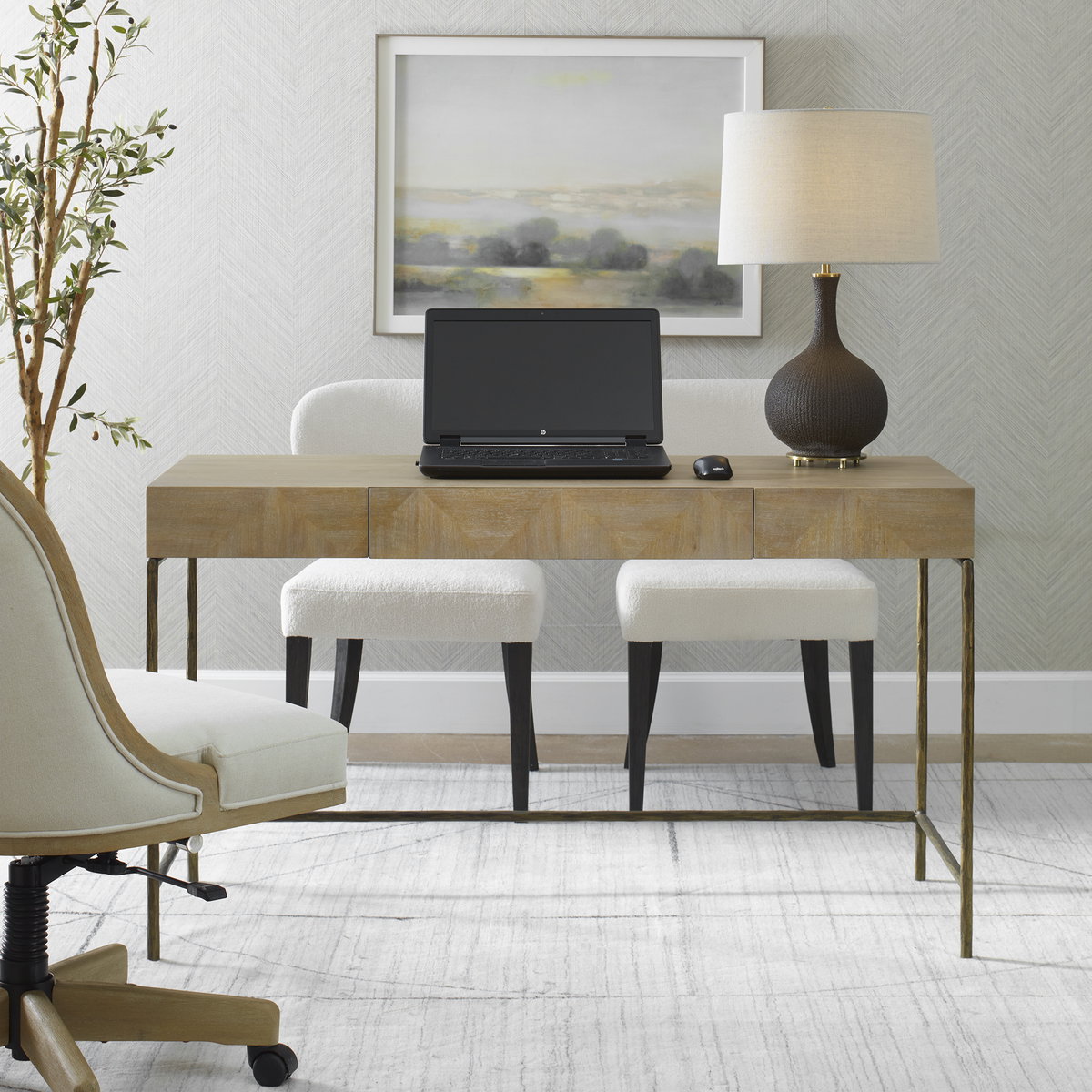 Aristotle Natural Wood Modern Desk, by Uttermost, 52" width x 30" height x 20" depth View 2