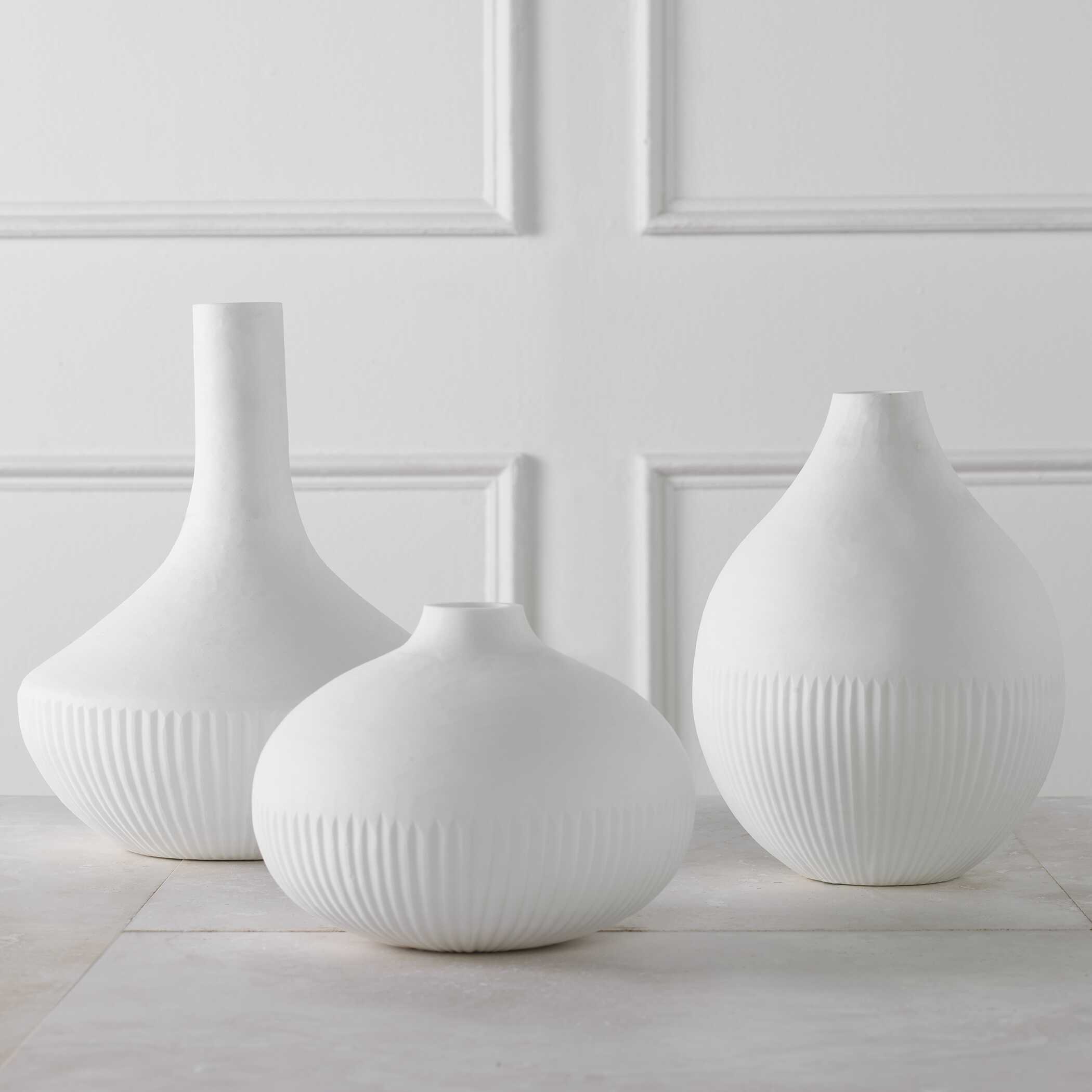Apothecary Satin White Vases Set/3, Decorative by Uttermost, 9.75" width x 12" height x 9.75" depth View 3