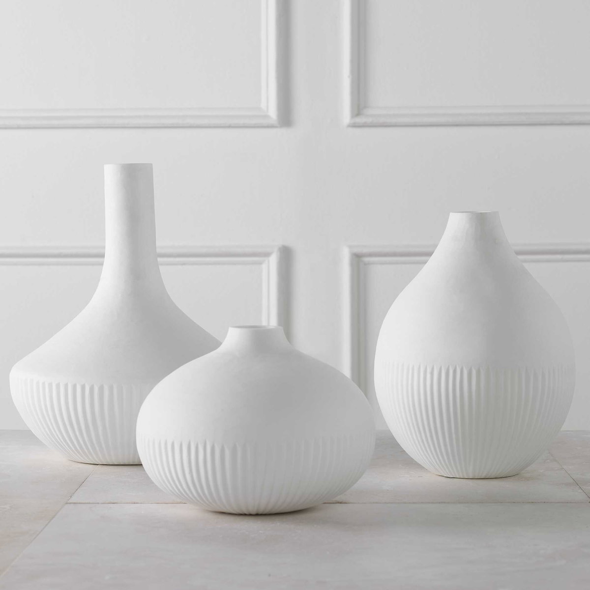 Apothecary Satin White Vases Set/3, by Uttermost, 9.75" width x 12" height x 9.75" depth View 3