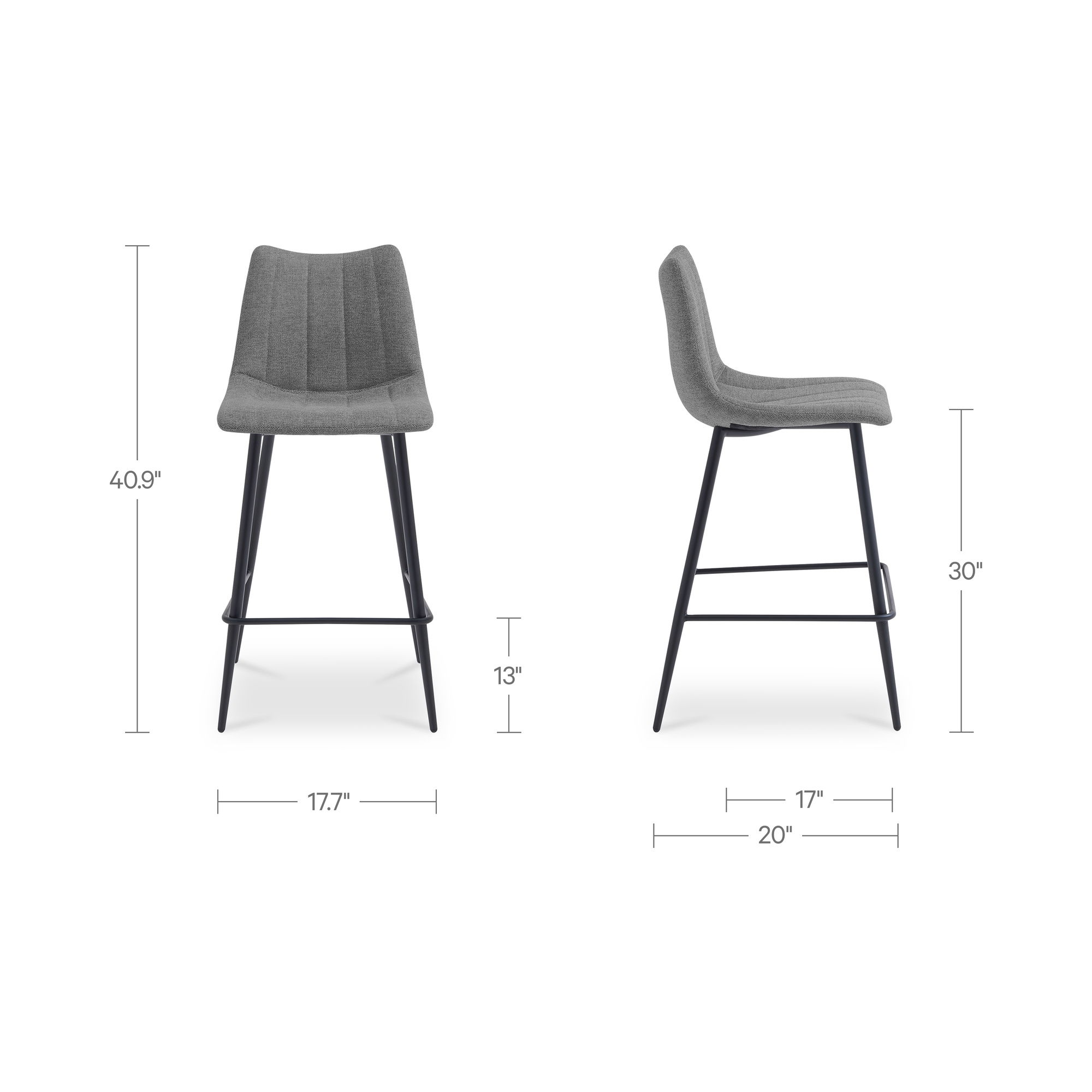 Alibi Bar Stool Dark Grey-set Of Two, Counter & Bar Stool by Moe's Home, 17.7" width x 40.9" height x 20" depth View 7