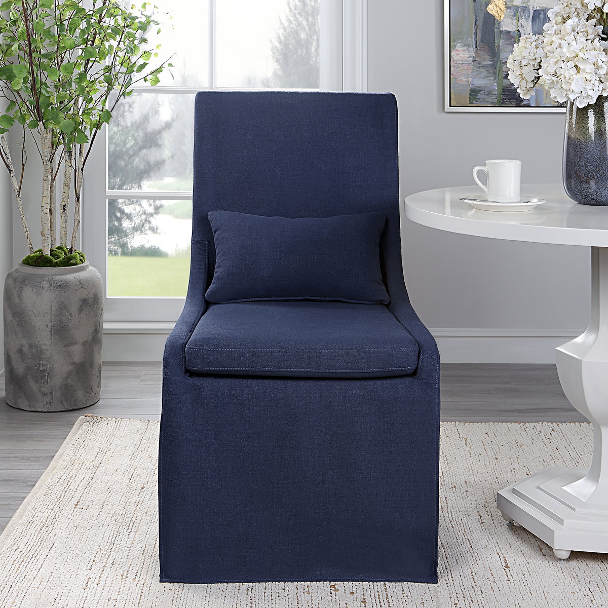 Coley Denim Armless Chair, Furniture by Uttermost, 23" width x 39.5" height x 25" depth View 2