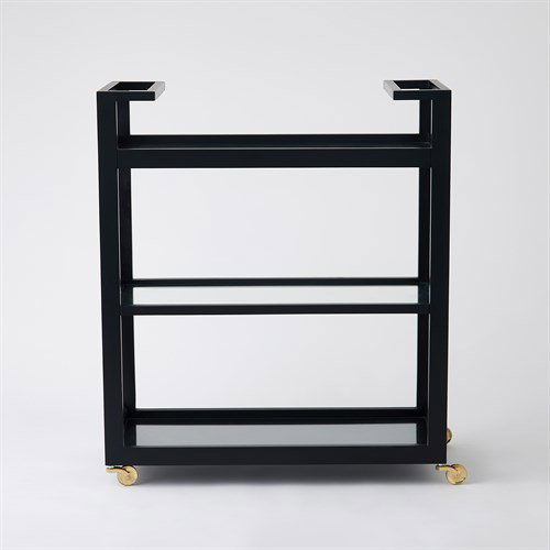 Grid Block Bar CartBlack Lacquer with Shiny Bras, Decor by Global Views, 36" length x 16" width x 42" height View 7