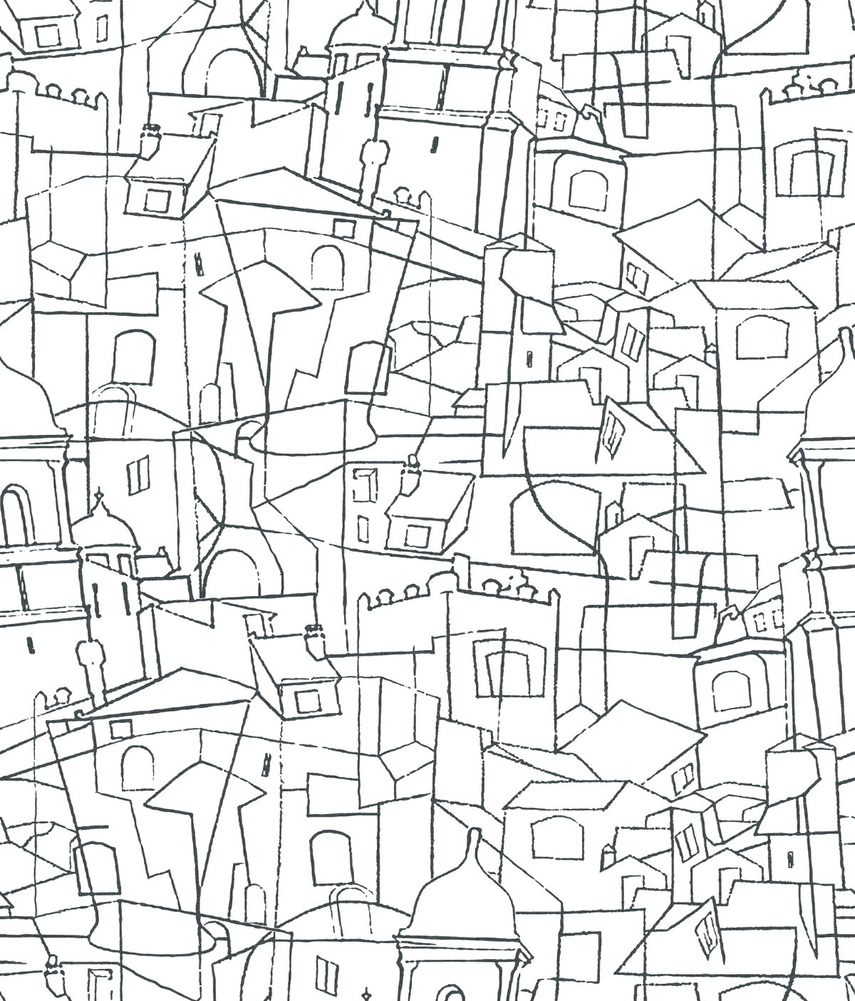 Cubist Cityscape Black Peel & Stick Wallpaper, by York Wall, 20' length x 1'8.5" width x 0.02" depth