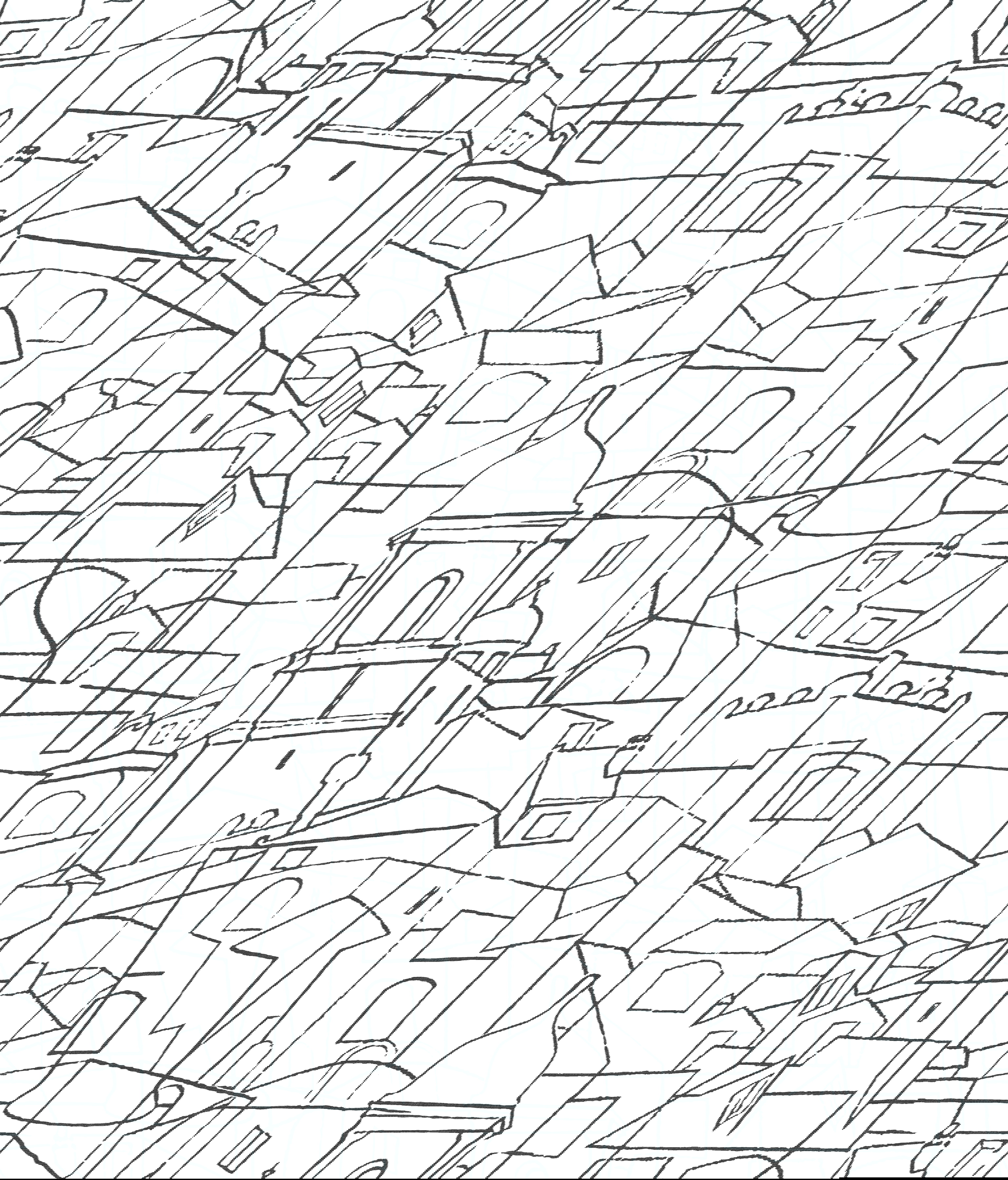 Cubist Cityscape Black Peel & Stick Wallpaper large image 