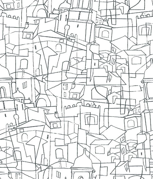 Cubist Cityscape Black Peel & Stick Wallpaper