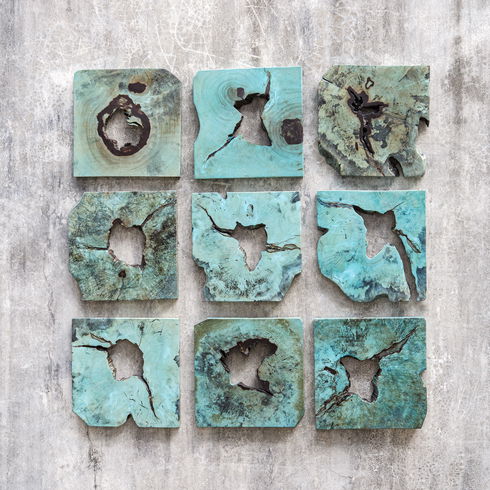 Bahati Wood Wall Décor In Blue Set/9