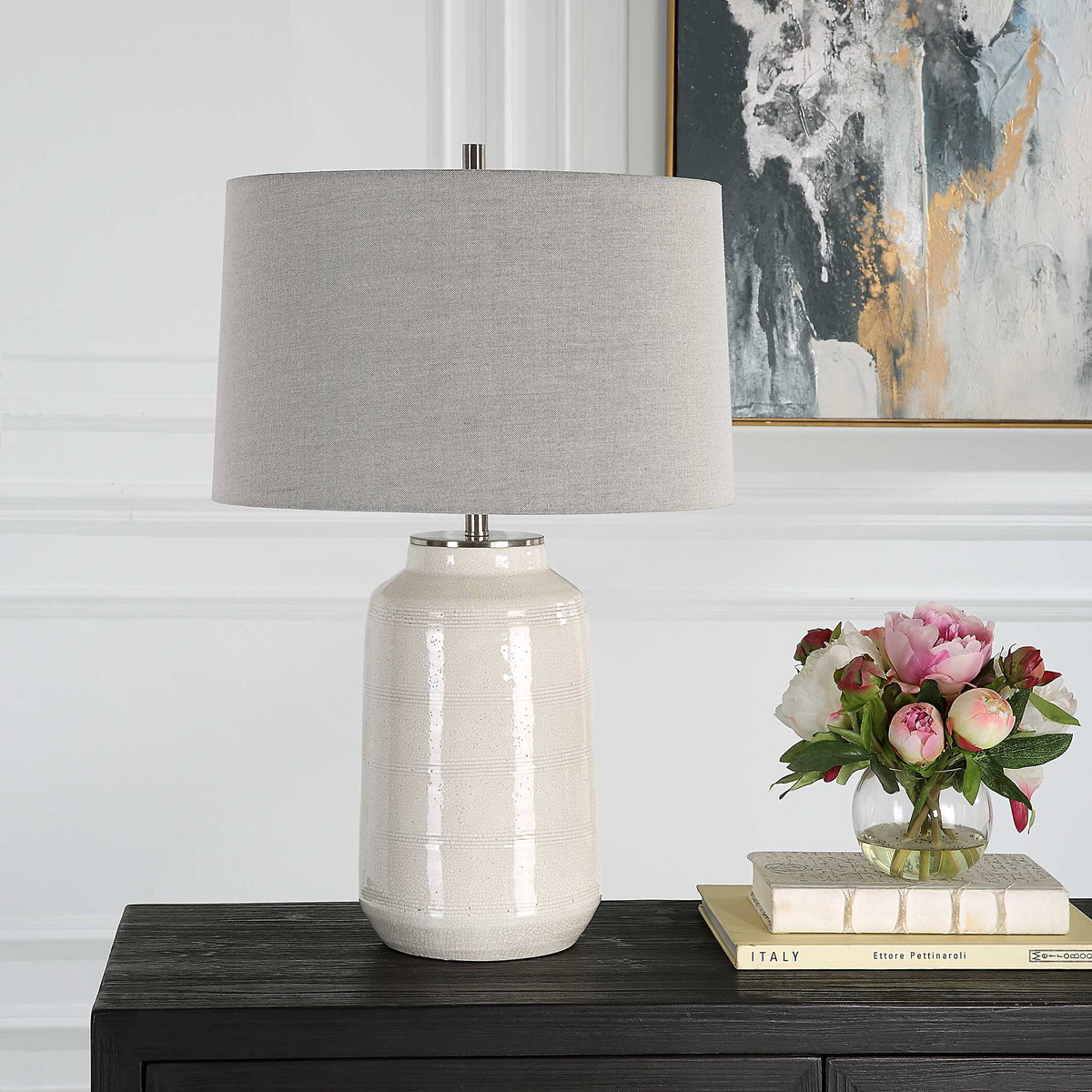 Odawa White Farmhouse Table Lamp, by Uttermost, 1'5" width x 2'1.75" height x 1'5" depth View 4