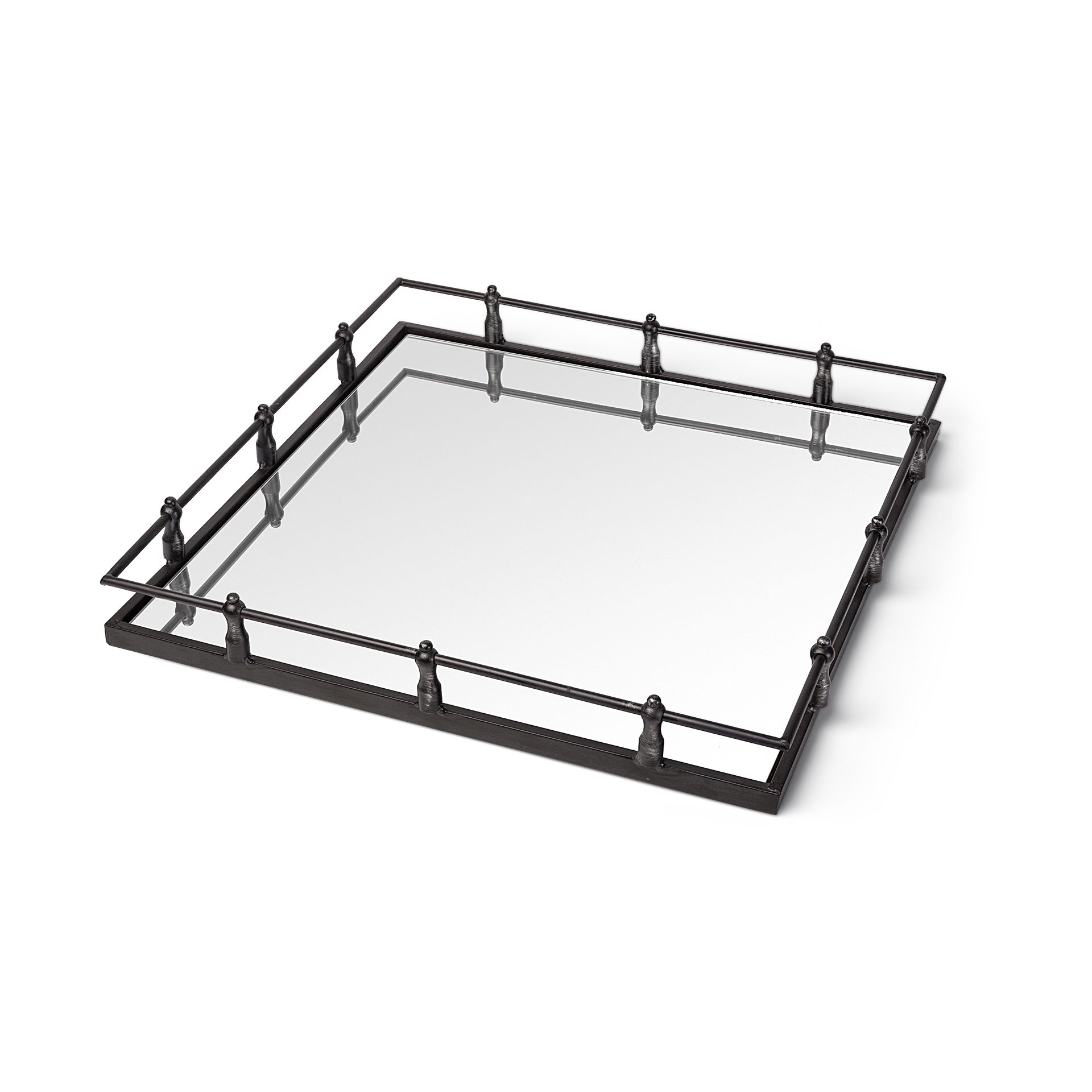 Christa 22L x 22W Black Metal Mirrored Base Square Tray large image 