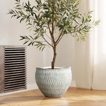 Online Designer Bedroom White and Gold V-Pattern Polyresin Round Planter