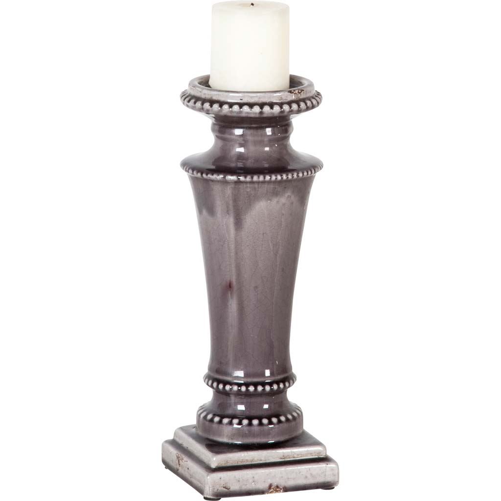Kusma Small Gray Gloss Ceramic Table Candle Holder, Candles & Candle Holder by Mercana, 5" length x 5" width x 14" height