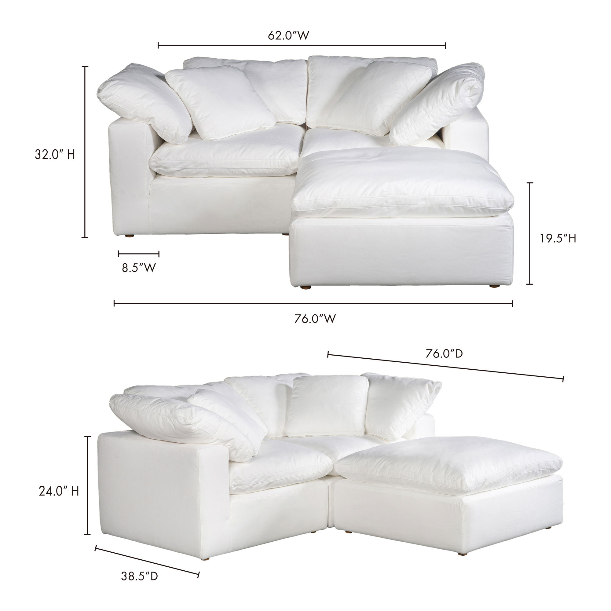 Terra Condo Nook Modular Sectional Cream White, Sectional Sofa by Moe's Home, 76" width x 32" height x 76" depth View 5