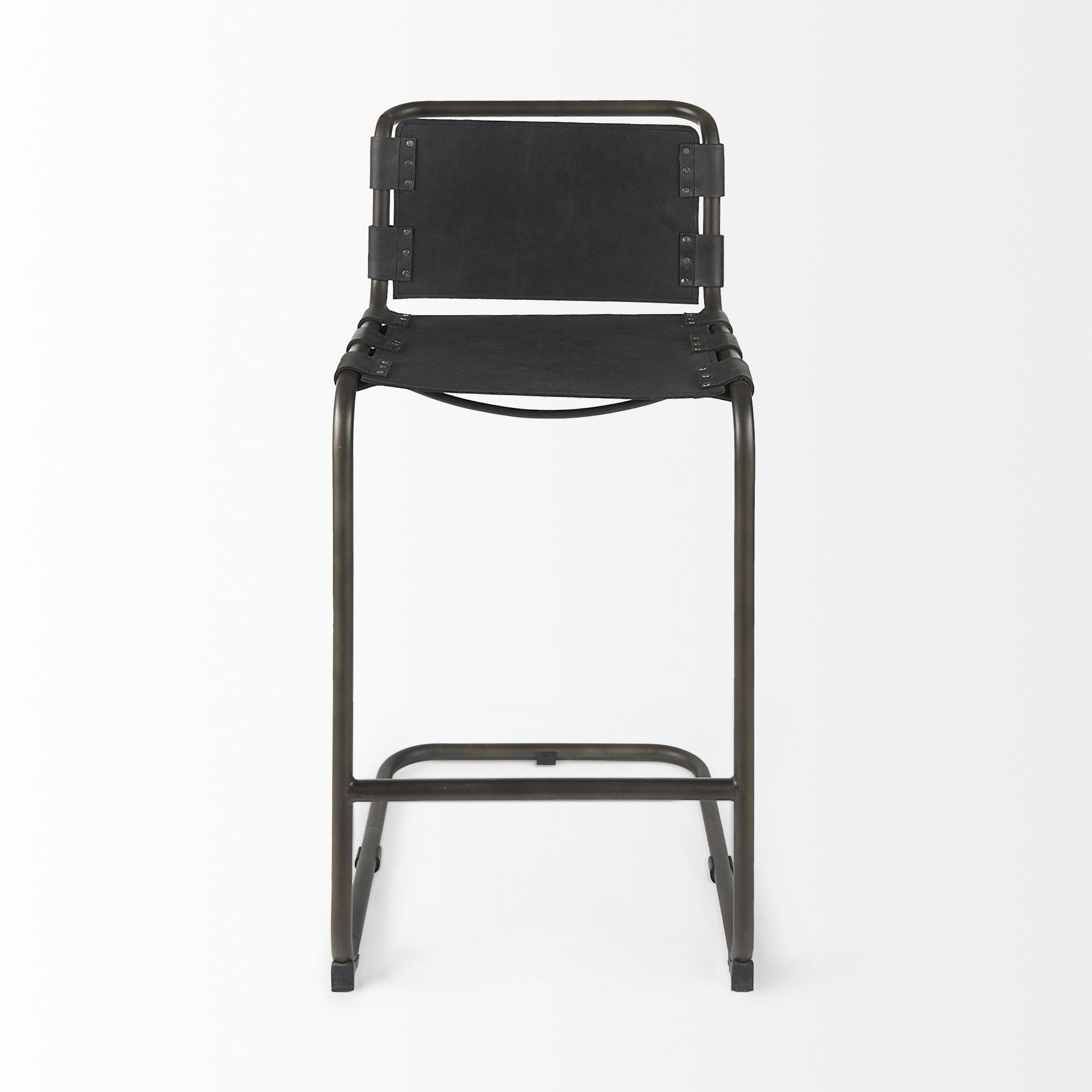 Berbick 43' Total Height Black Leather with Iron Frame Bar Stool large image 