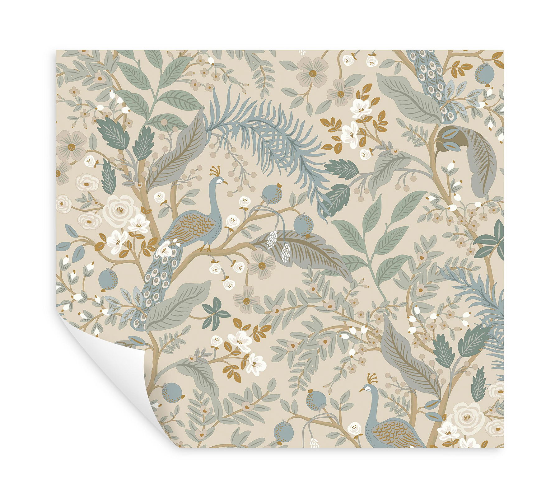 Peacock Garden Linen Peel & Stick Wallpaper large image 
