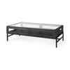Arelius 49.5'L Rectangular Glass-Top Black-Brown Wood with Black Metal Base Display Coffee Table, by Mercana, 49.5" length x 28" width x 15" height thumbnail 1