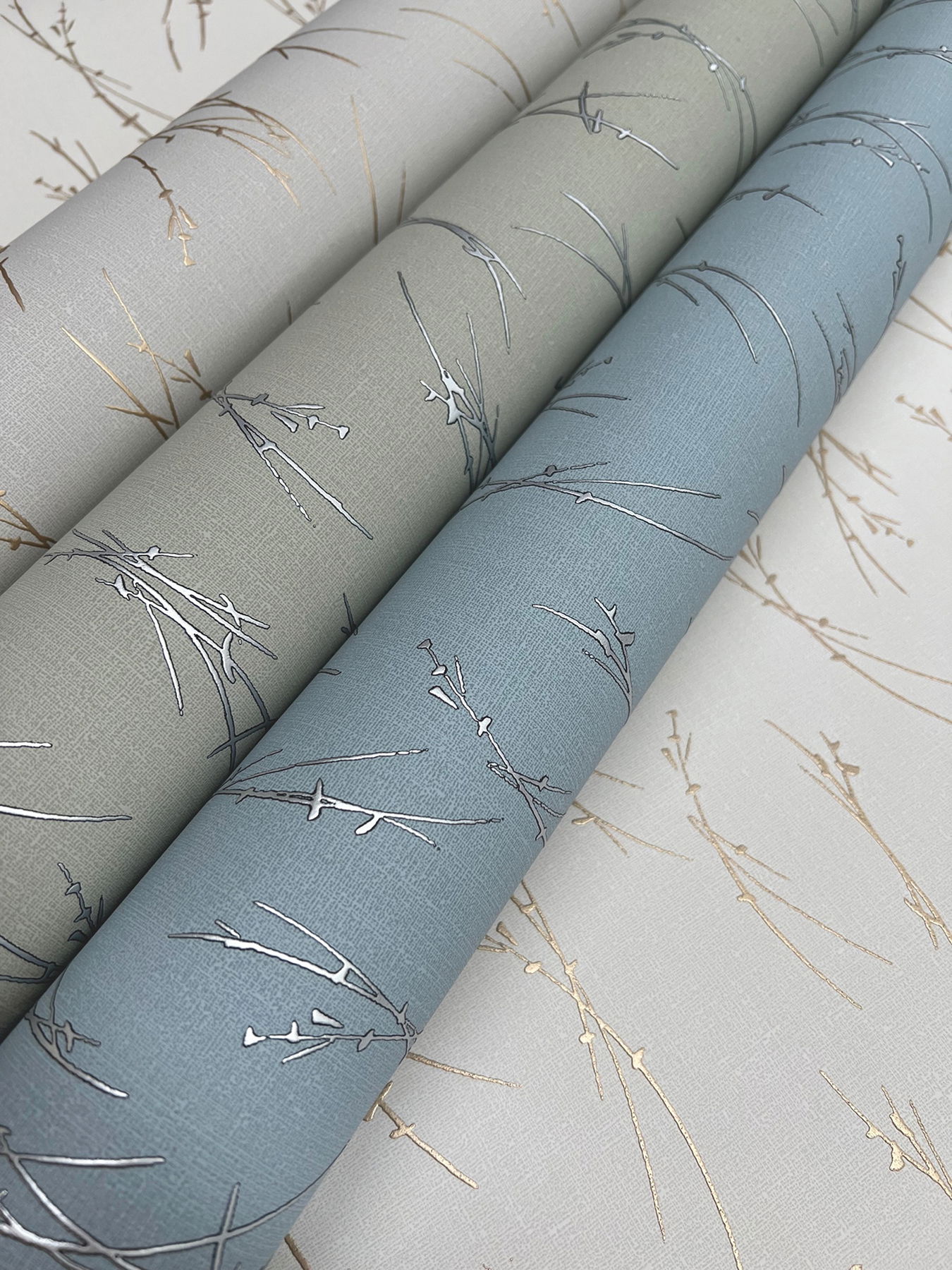 Sprigs Light Grey & Gold Wallpaper large image 