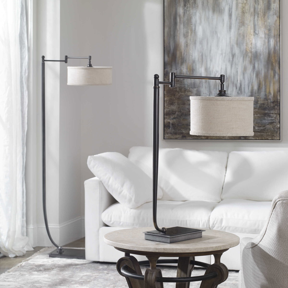 Lamine Dark Bronze Floor Lamp, by Uttermost, 25.5" width x 62.75" height x 13.5" depth View 5