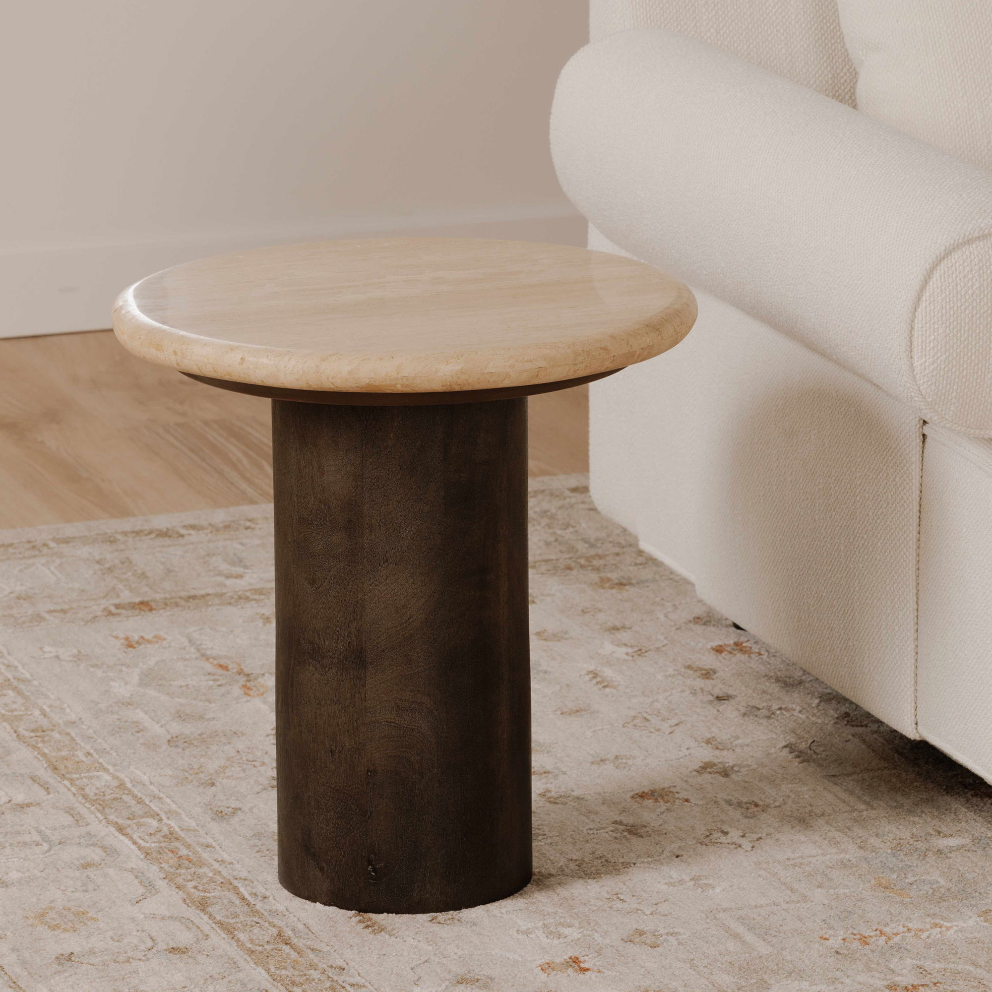 Landon Accent Table Beige Travertine, Side & End Table by Moe's Home, 17.72" width x 18.5" height x 17.72" depth View 6