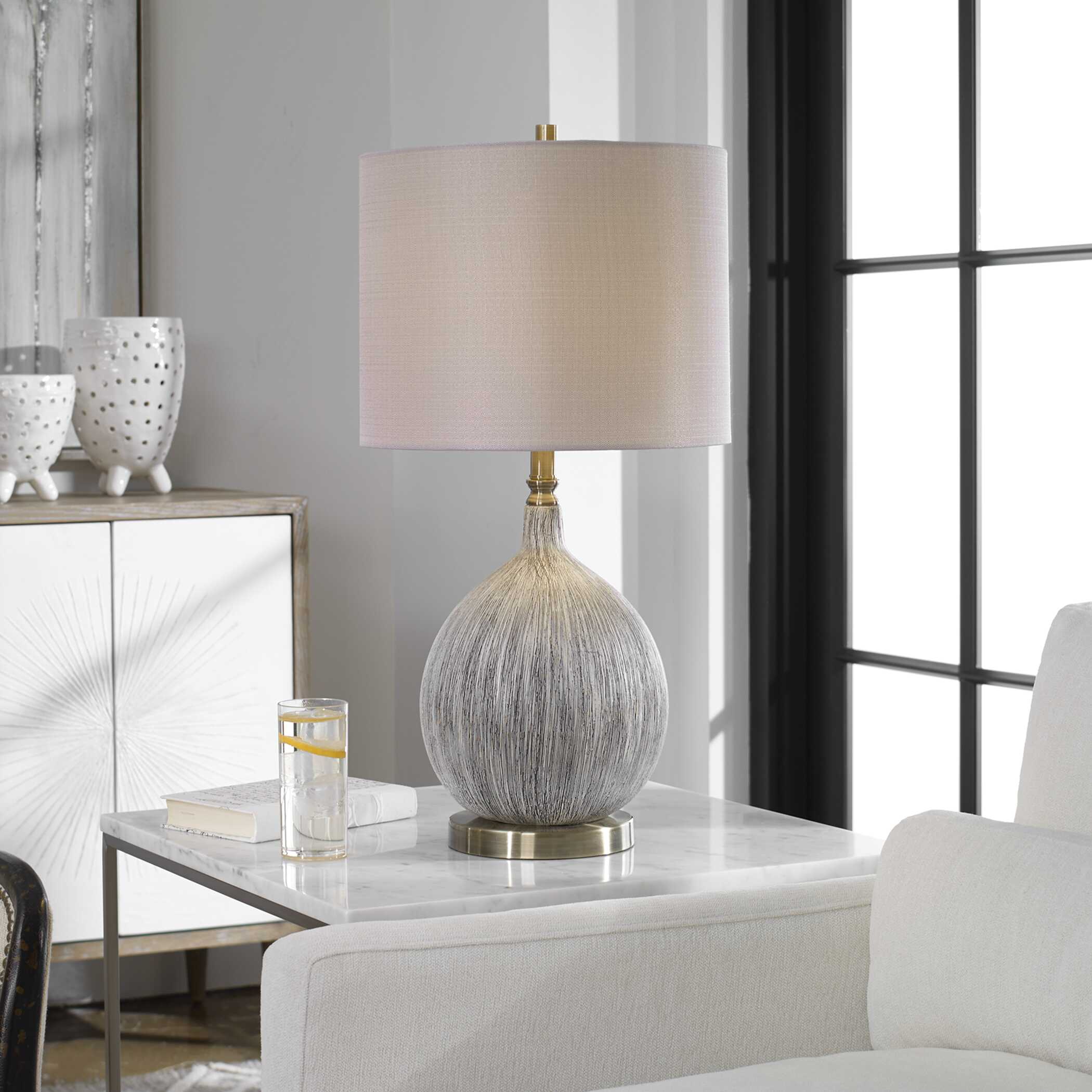 Hedera Textured Ivory Table Lamp, by Uttermost, 14" width x 26.5" height x 14" depth View 2