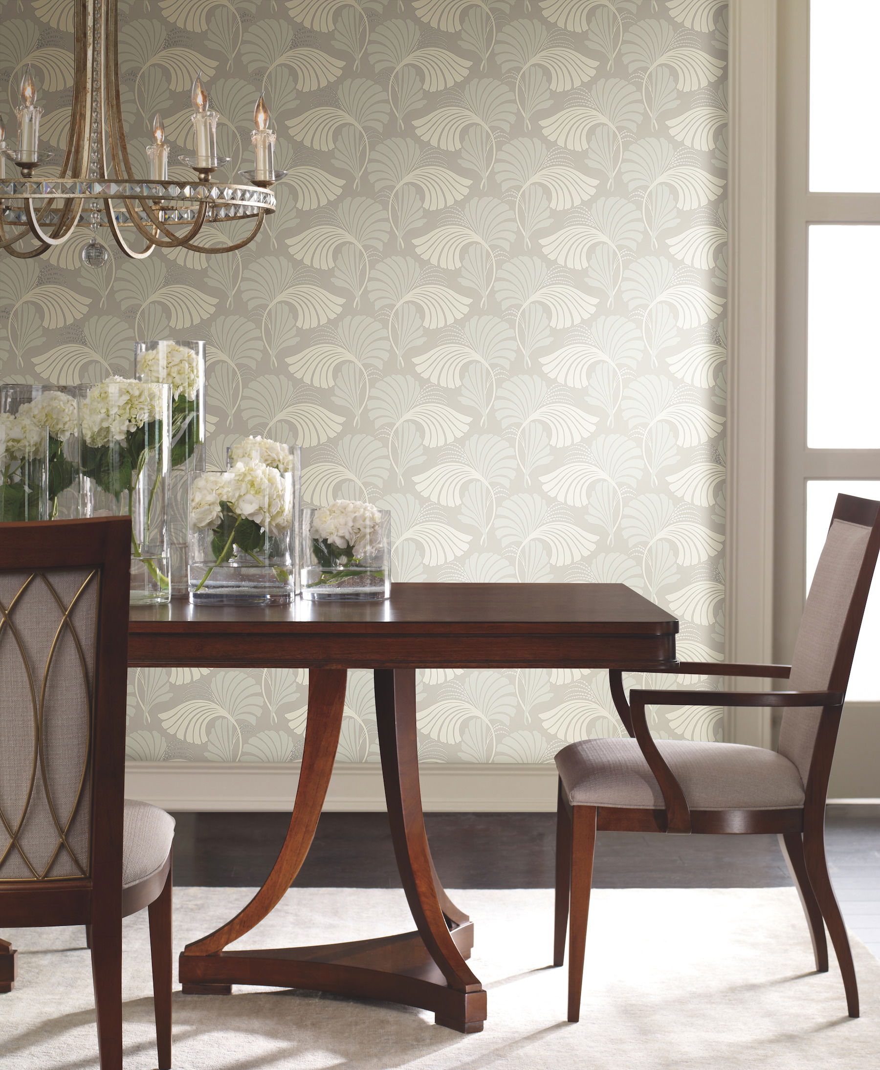 Dancing Leaves Neutral Wallpaper, by York Wall, 27' length x 2'3" width x 0.02" depth View 3