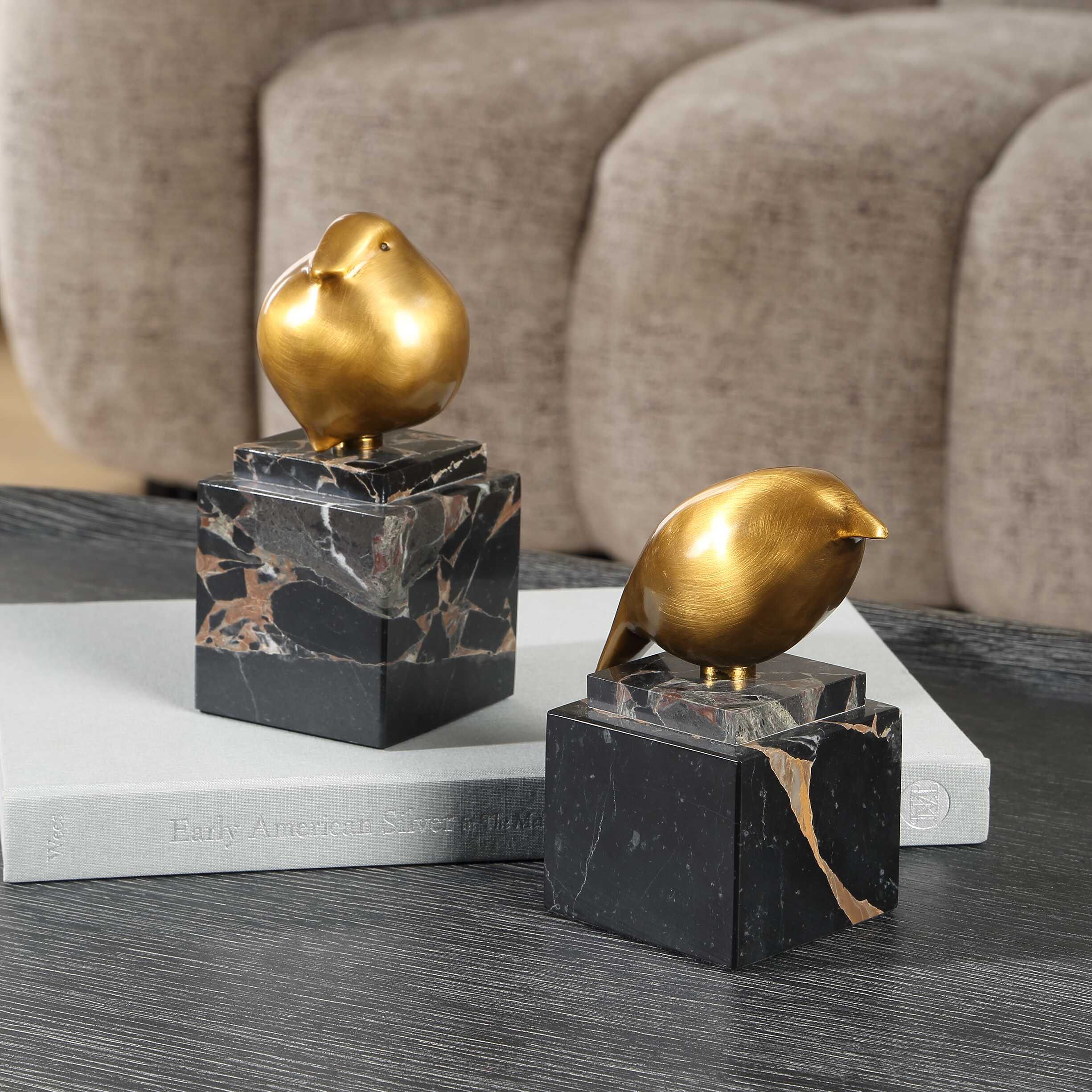 Golden Finch Bird Figurines Set/2, Decorative by Uttermost, 3" width x 6.5" height x 3" depth View 3