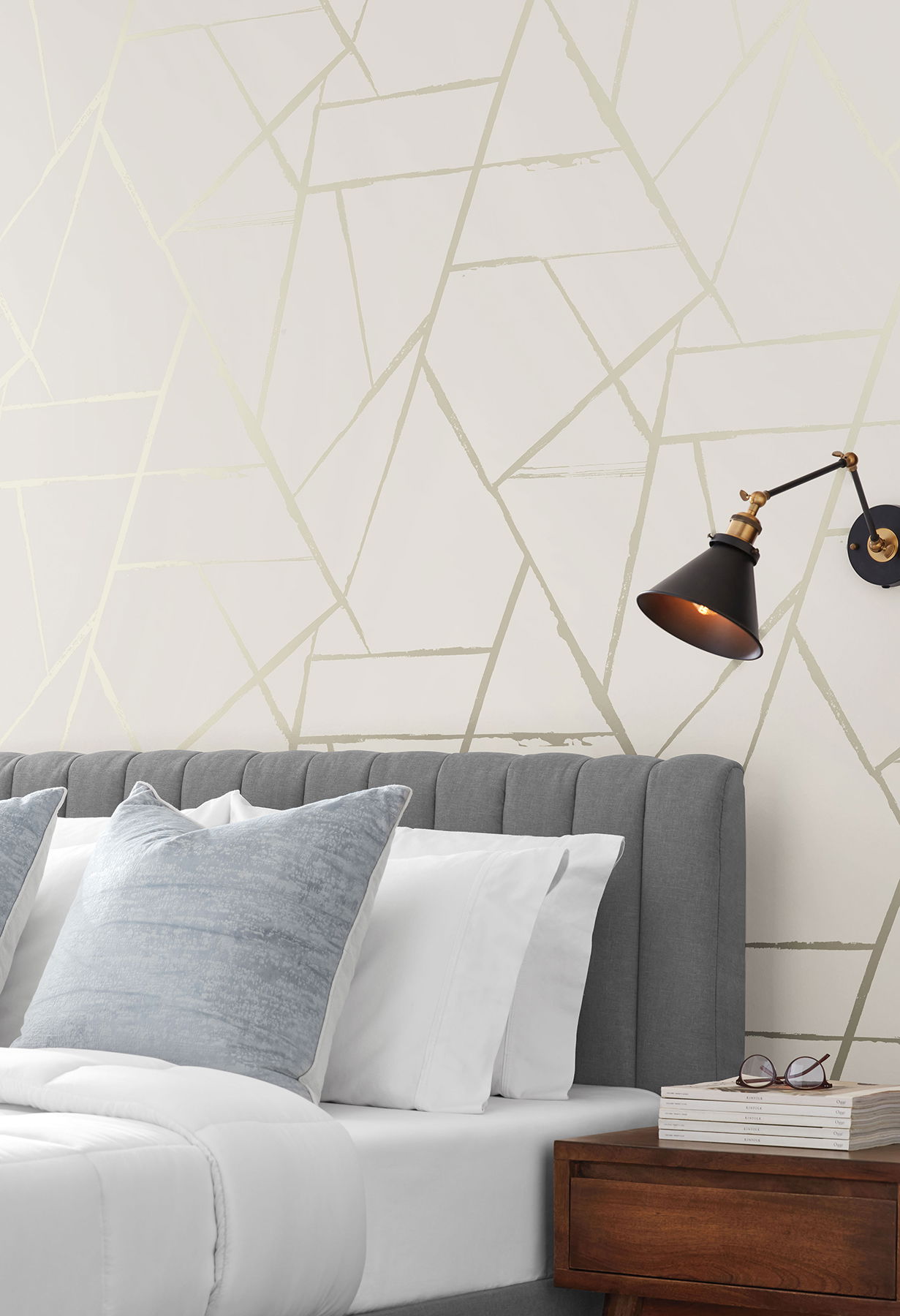 Intersect Beige Metallic Wallpaper large image 