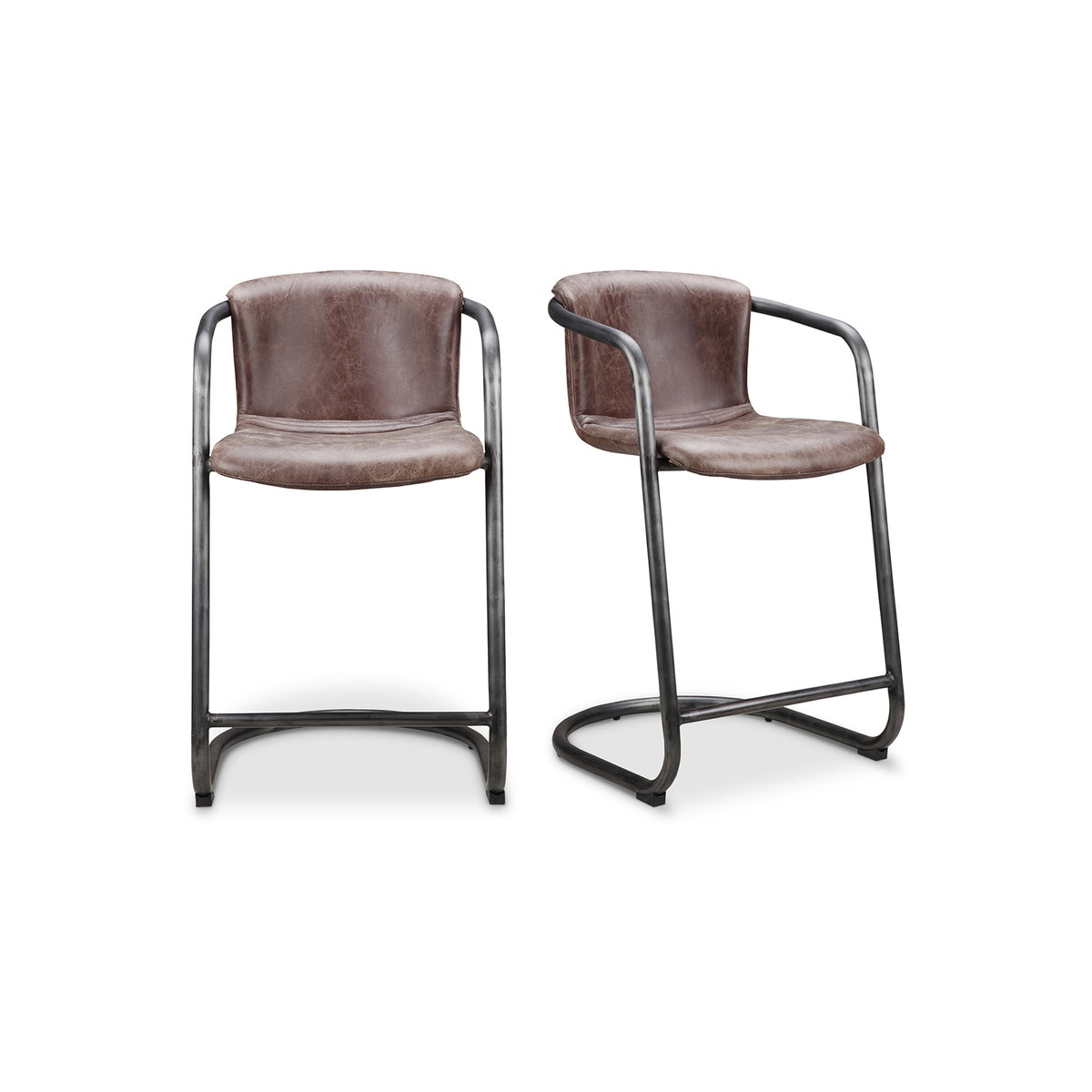 Freeman Counter Stool Grazed Brown Leather - Set Of Two, Counter & Bar Stool by Moe's Home, 22" width x 36" height x 24" depth View 1