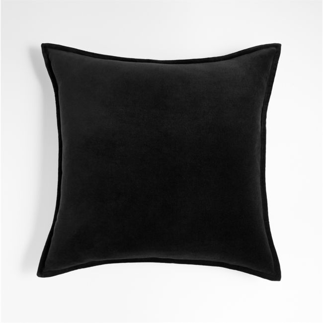 Online Designer Living Room Black 20"x20" Washed Organic Cotton Velvet Throw Pillow with Feather Insert