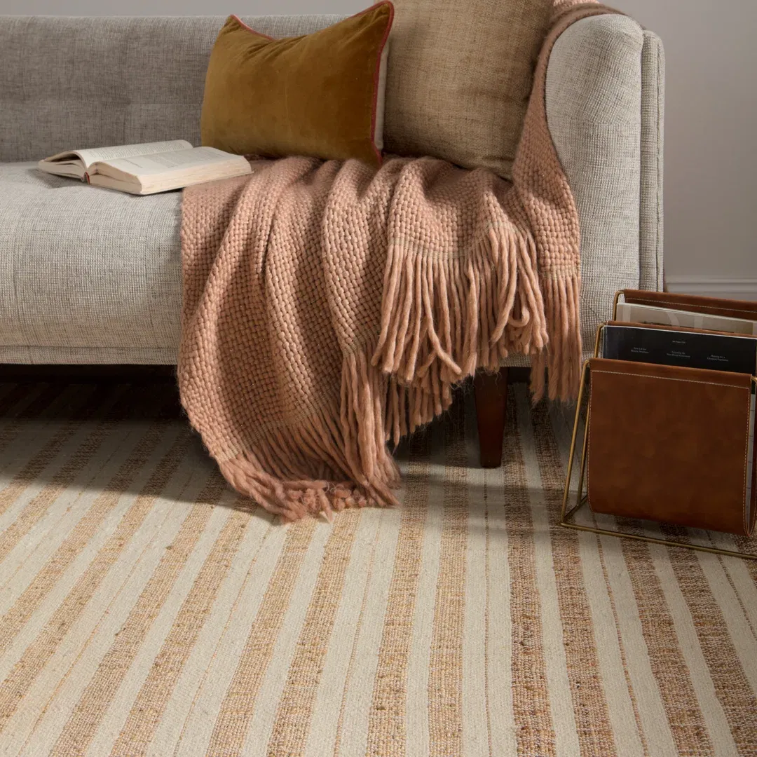 Rey Natural Striped Tan/ Ivory Area Rug large image 