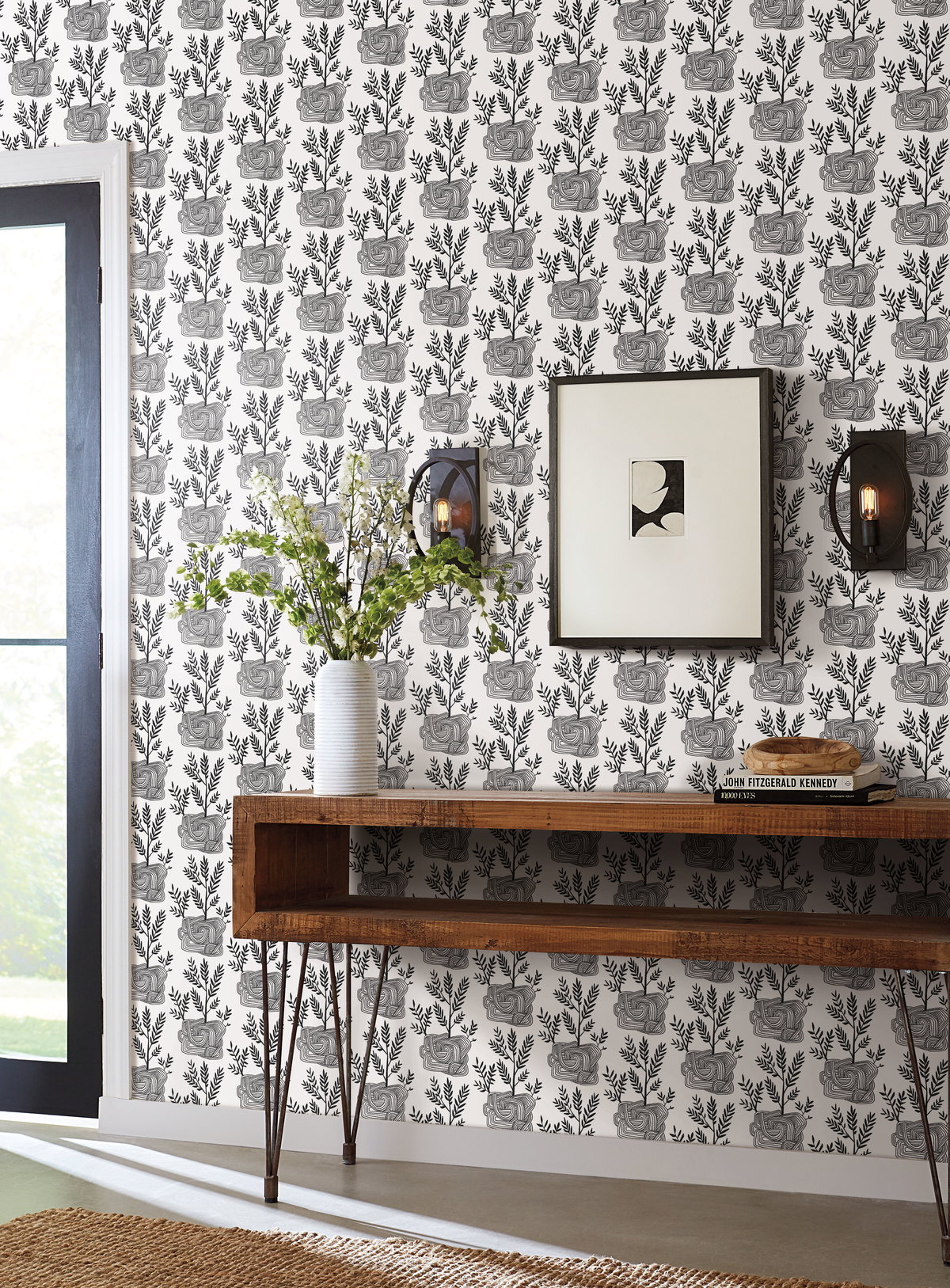 Seedlings Black Peel & Stick Wallpaper, by York Wall, 20' length x 1'8.5" width x 0.02" depth View 3