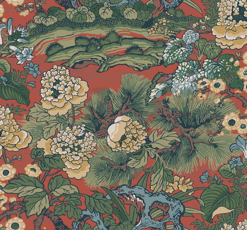 Red Dynasty Floral Branch Wallpaper