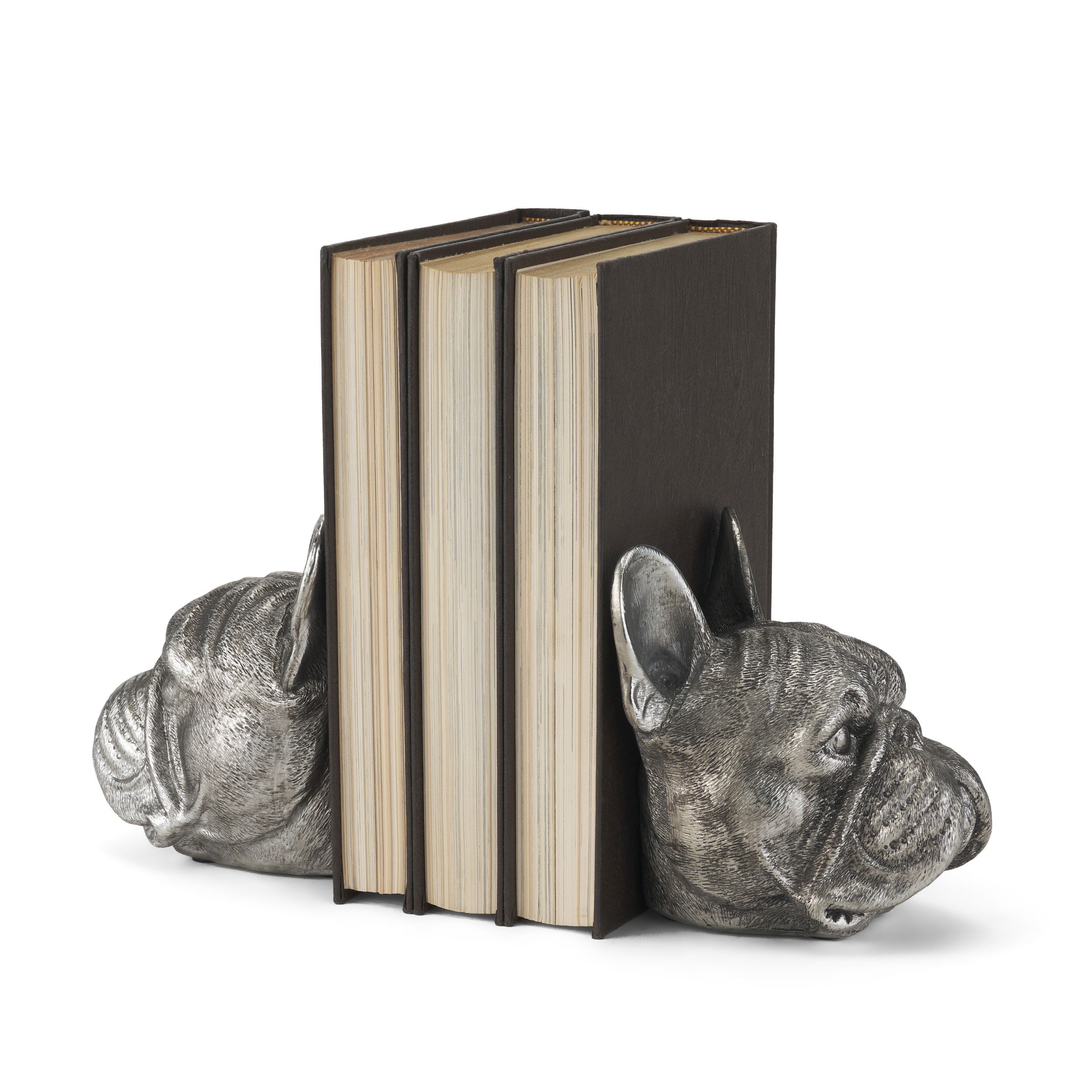 Bruno (Set of 2) 5L x 5W Silver American Bulldog Bookends, by Mercana, 4.84" length x 4.72" width x 5.51" height View 1