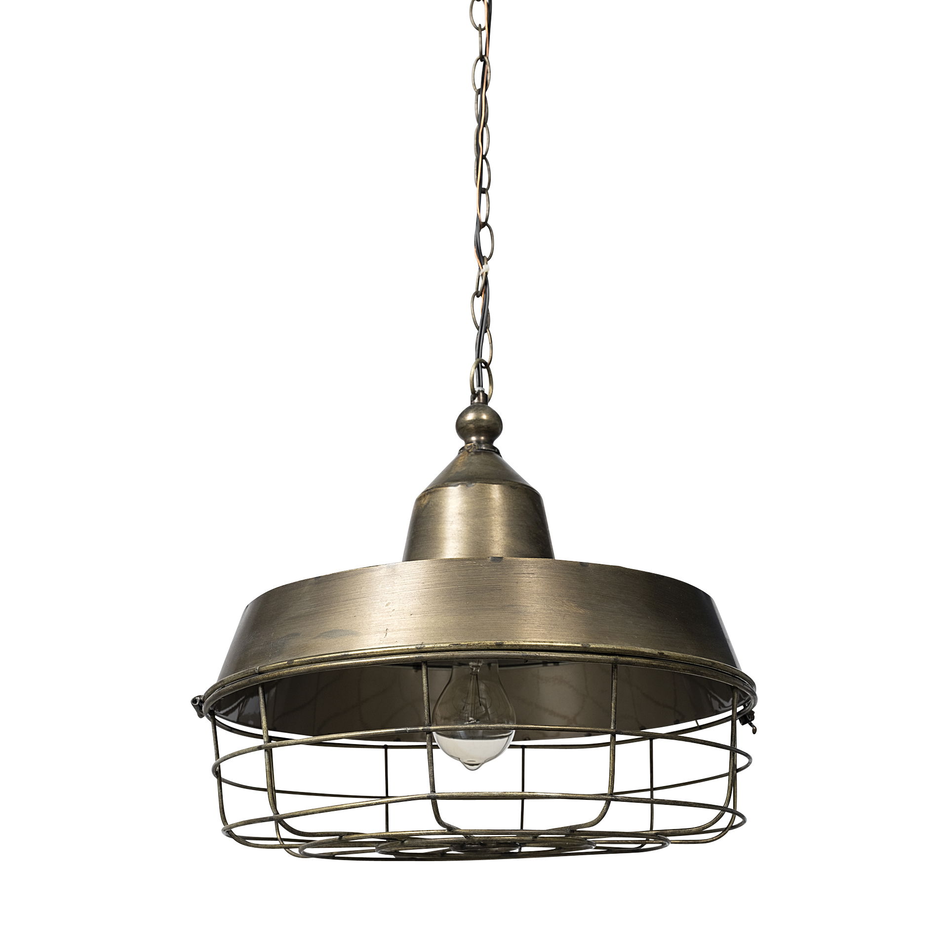 Tahla 14x 14.5 Gold Toned Metal Cage Pendant Light, by Mercana, 14" length x 14" width x 14.5" height View 1
