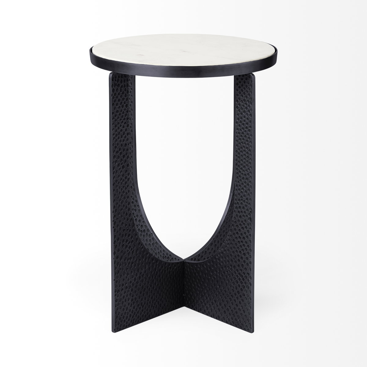 Patrick 23'H White Marble Top with Matte Black Metal Accent Table, Side & End Table by Mercana, 16.5" length x 16.5" width x 23" height View 3