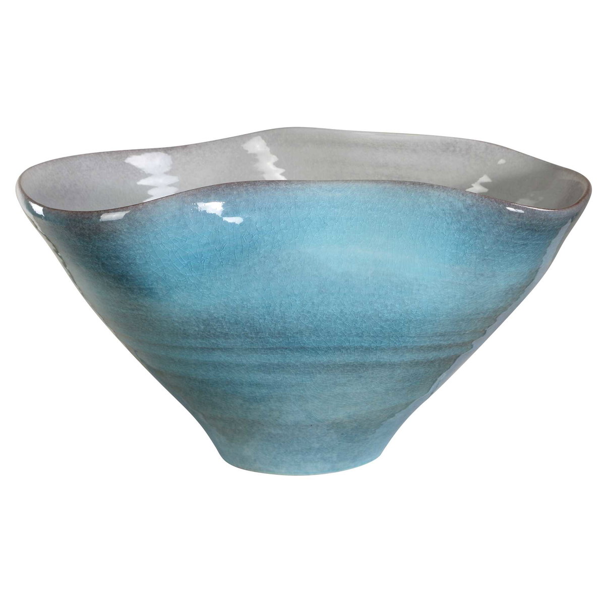 Blue Crest Ceramic Bowl, Decorative Tray by Uttermost, 17" width x 9" height x 13.5" depth View 4