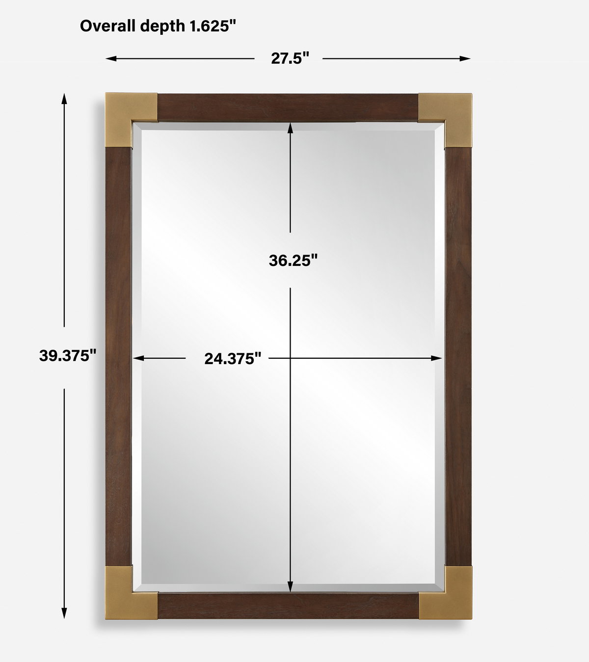Rhea Walnut Mirror, by Uttermost, 27.5" width x 39.37" height x 1.62" depth View 3