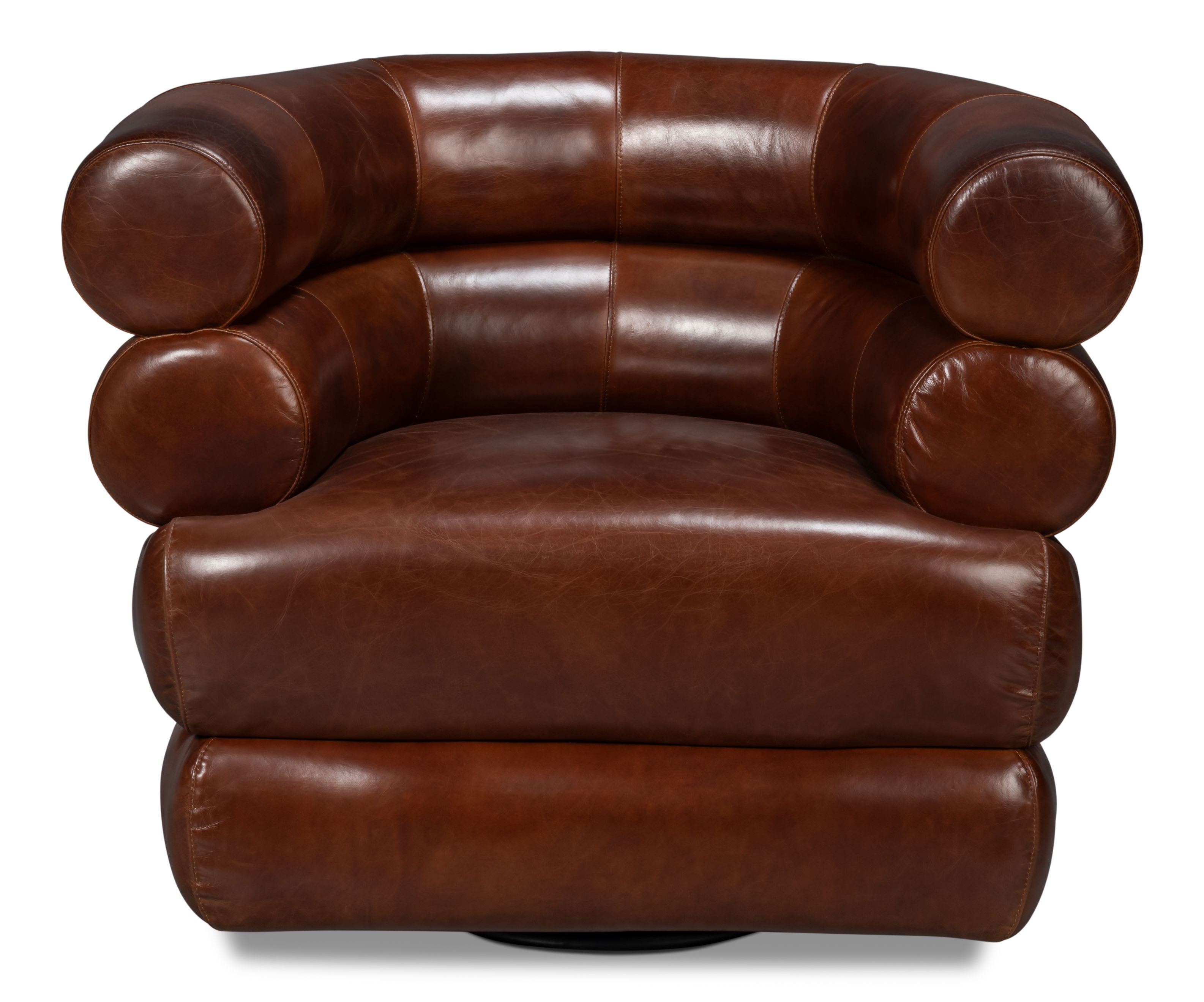 Rondo Leather Swivel Chair,Brown, Seating by Sarreid, 38" length x 31" width x 30" height View 2