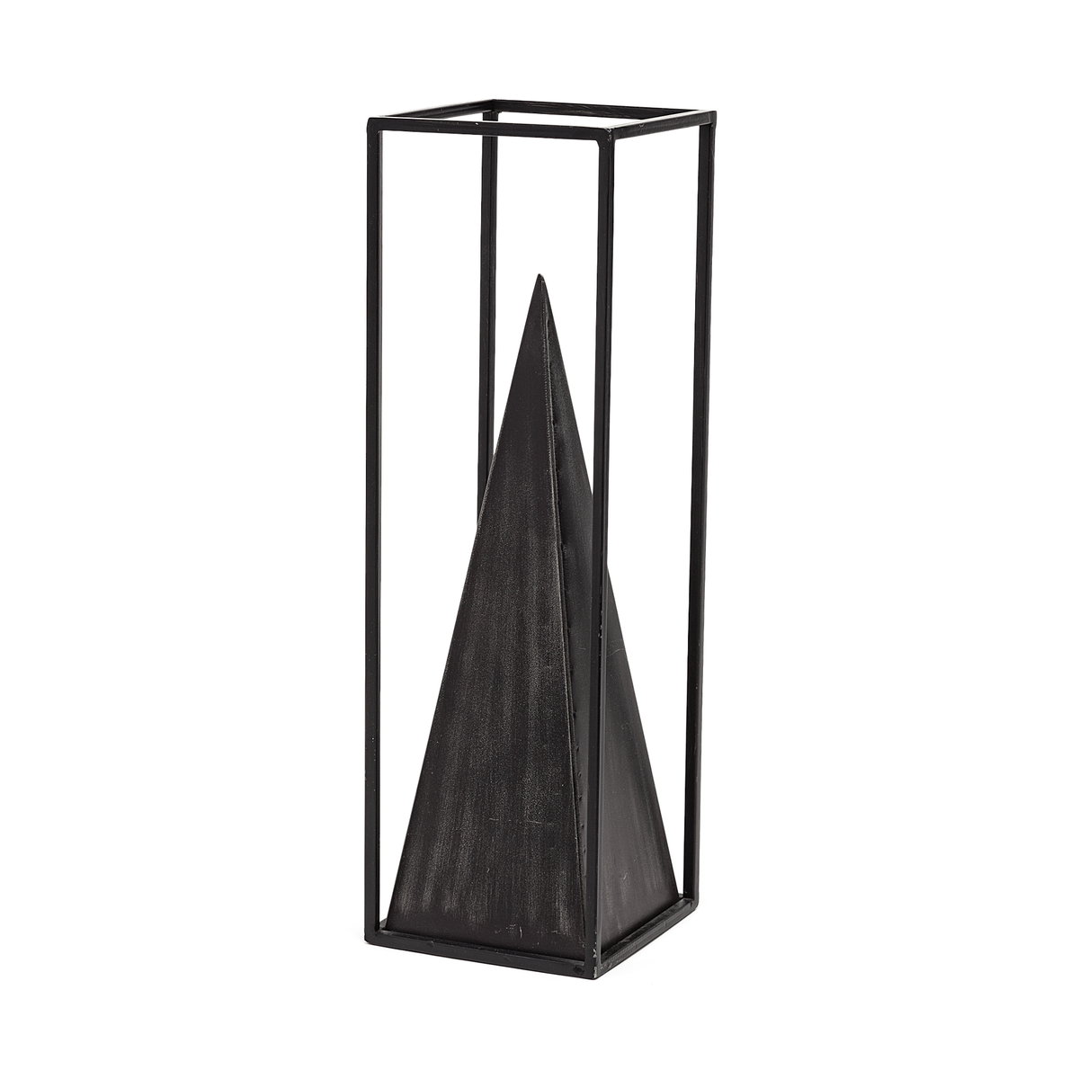 Memphis I (Large) 5L x 5W Black Metal Pyramid In A Square Frame, Decorative Object by Mercana, 4.92" length x 5" width x 15.94" height View 1