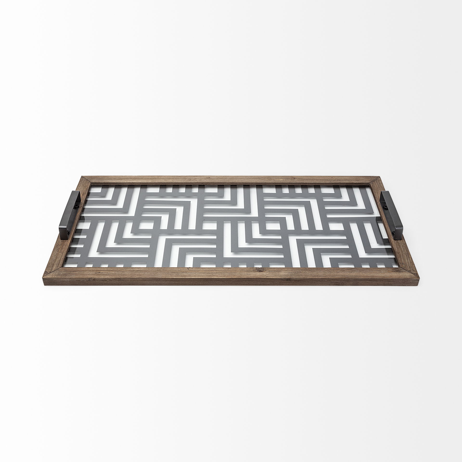 Fantuz 32L x 16W Gray Metal, Wood and Glass Serving Tray large image 