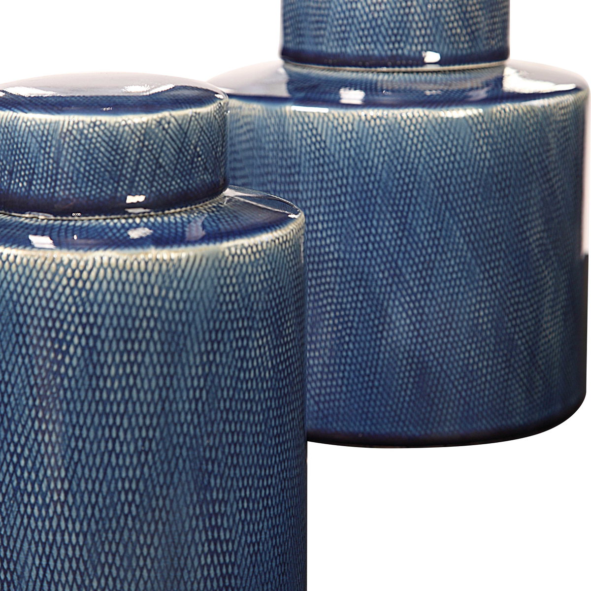 Saniya Blue Containers Set/2, Vase by Uttermost, 7" width x 8.25" height x 7" depth View 3